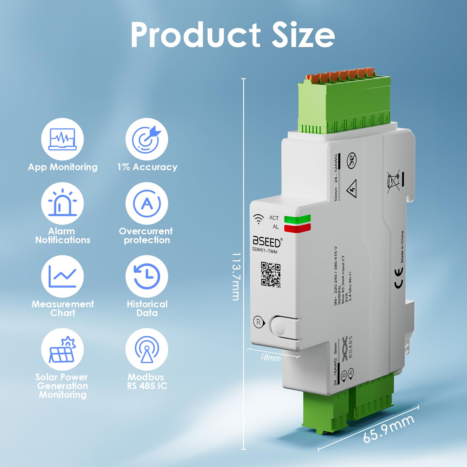 BSEED Medidor de electricidad inteligente trifásico, 120 A, con wifi para carril DIN, medición de consumo, Modbus RS485 RTU, control remoto por app, almacenamiento de datos y monitorización solar