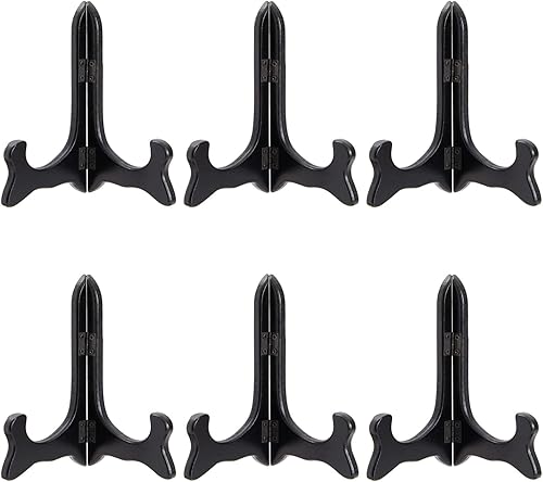 Juvale Paquete de 6 soportes de madera para exhibición, caballetes de madera compactos negros de 6 pulgadas, soportes de placa ligeros y resistentes