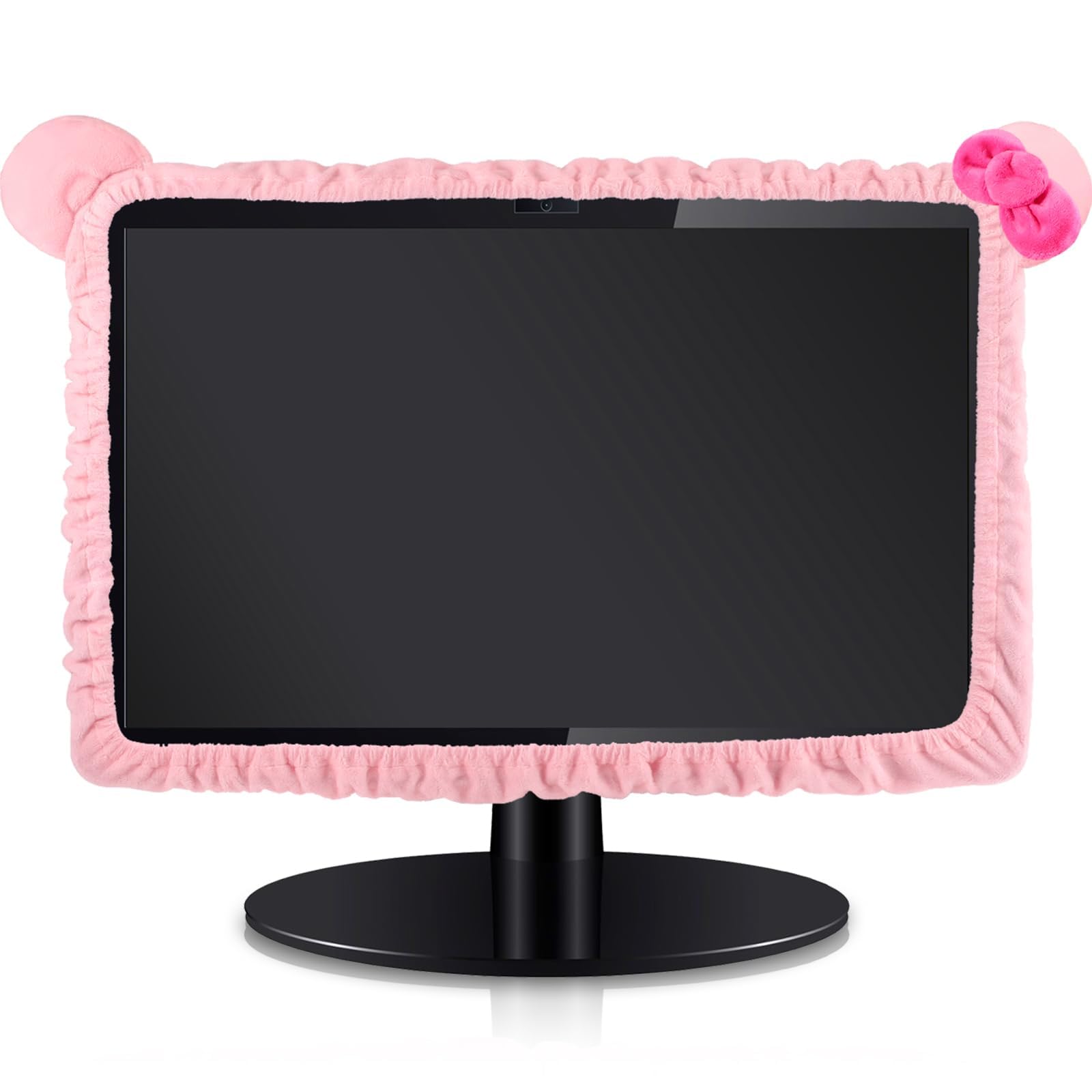 Tazweeq Kawaii Computer Monitor Cover with Cat Ear Design, Furry Cute Pink Monitor Dust Cover Protector Lovely Computer Accessories, Laptop TV LCD Screen Decoration for Tablet( 1 Pcs, 20''-29'')
