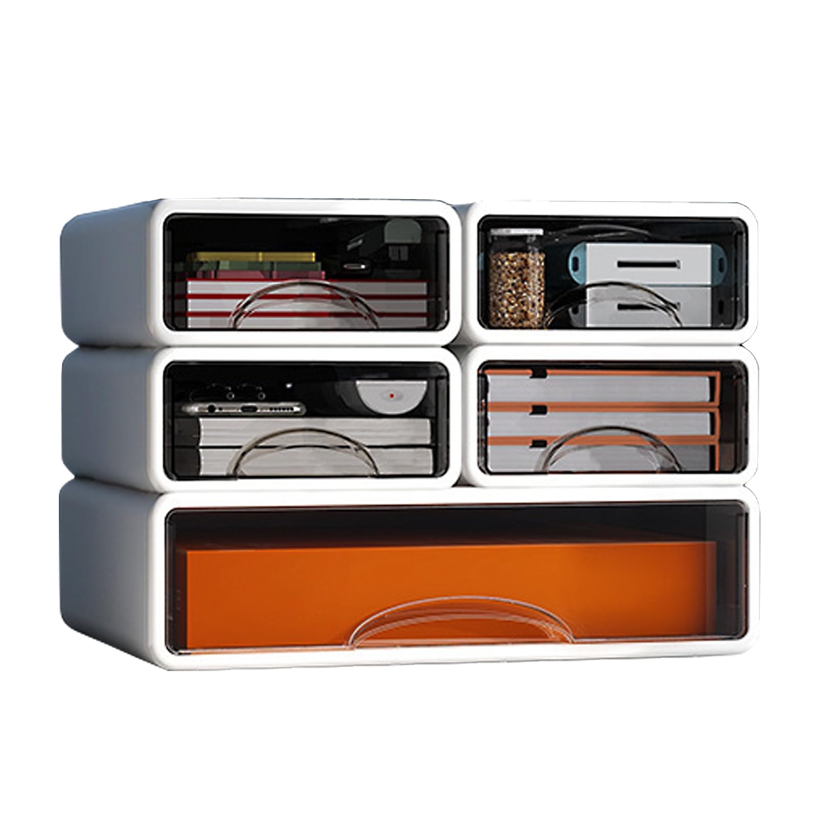 3 Tier Stapelbar Büro Organizer mit 4 Schubladen, Multifunktionaler Lagerung für Schreibtisch, Bad und Make-up Organisation Zubehör in Weiß