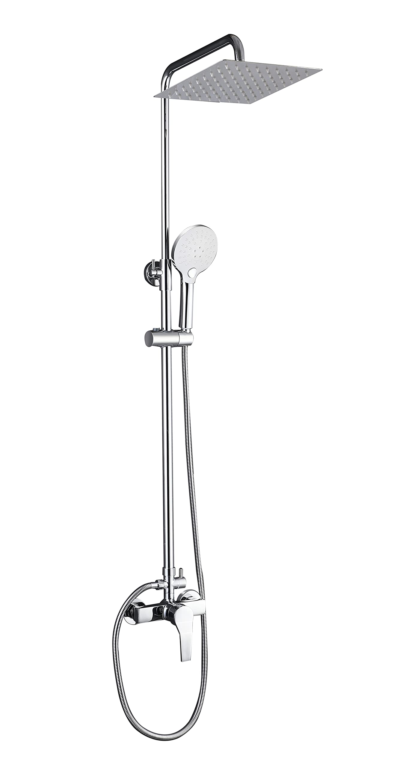 Elbe Sistema doccia inox 304 con miscelatore, doccia a pioggia, colonna doccia con raccordo doccia, soffione angolare 20x20cm, set doccia, cromato