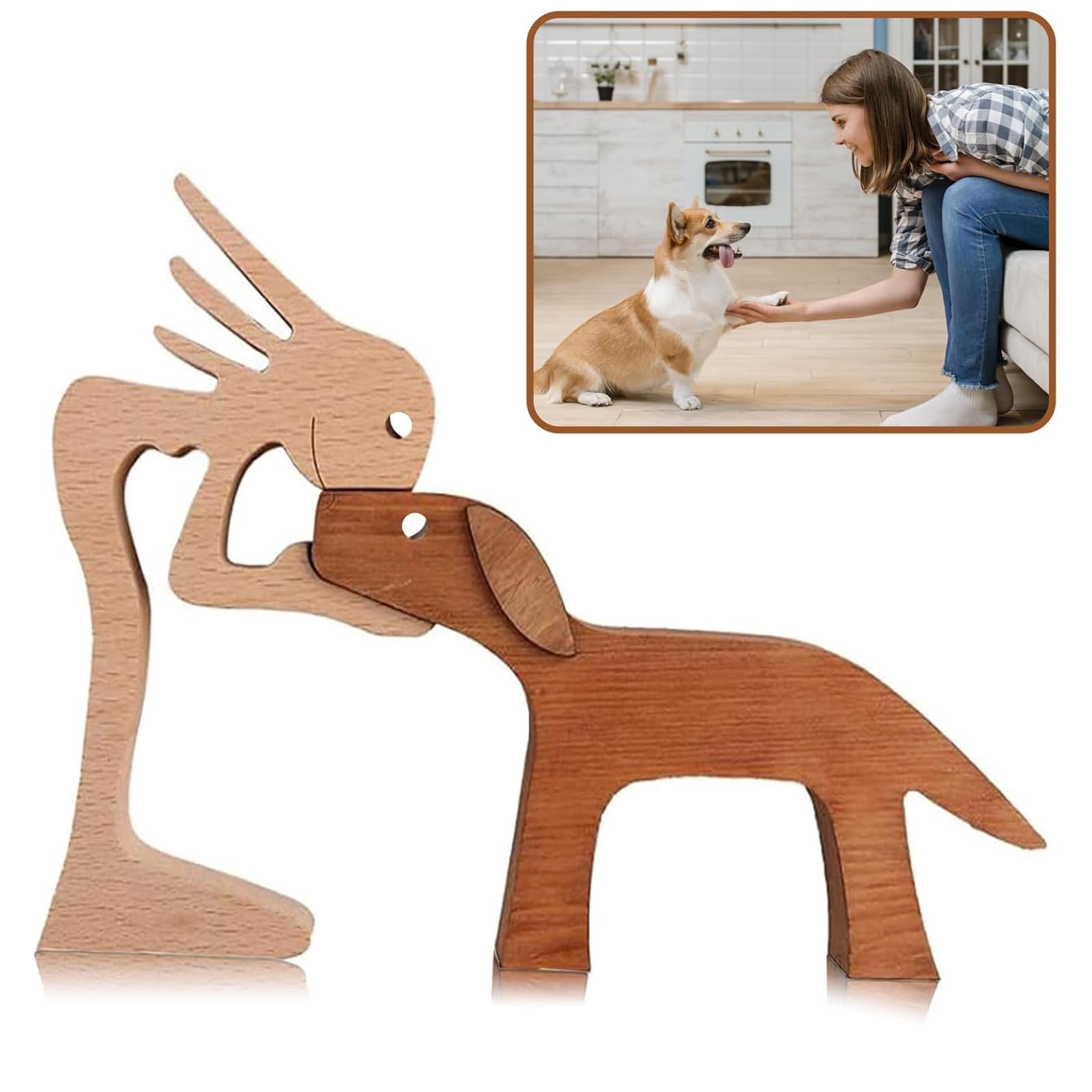 Tadpolez Estatua de Madera Hecha a Mano, Figuras de Perro de Madera,Estatua Humana de Perro de Madera Tallada a Mano,Madera Estatua Familiar de Perro,para Dormitorio Hogar,Oficina,Estante