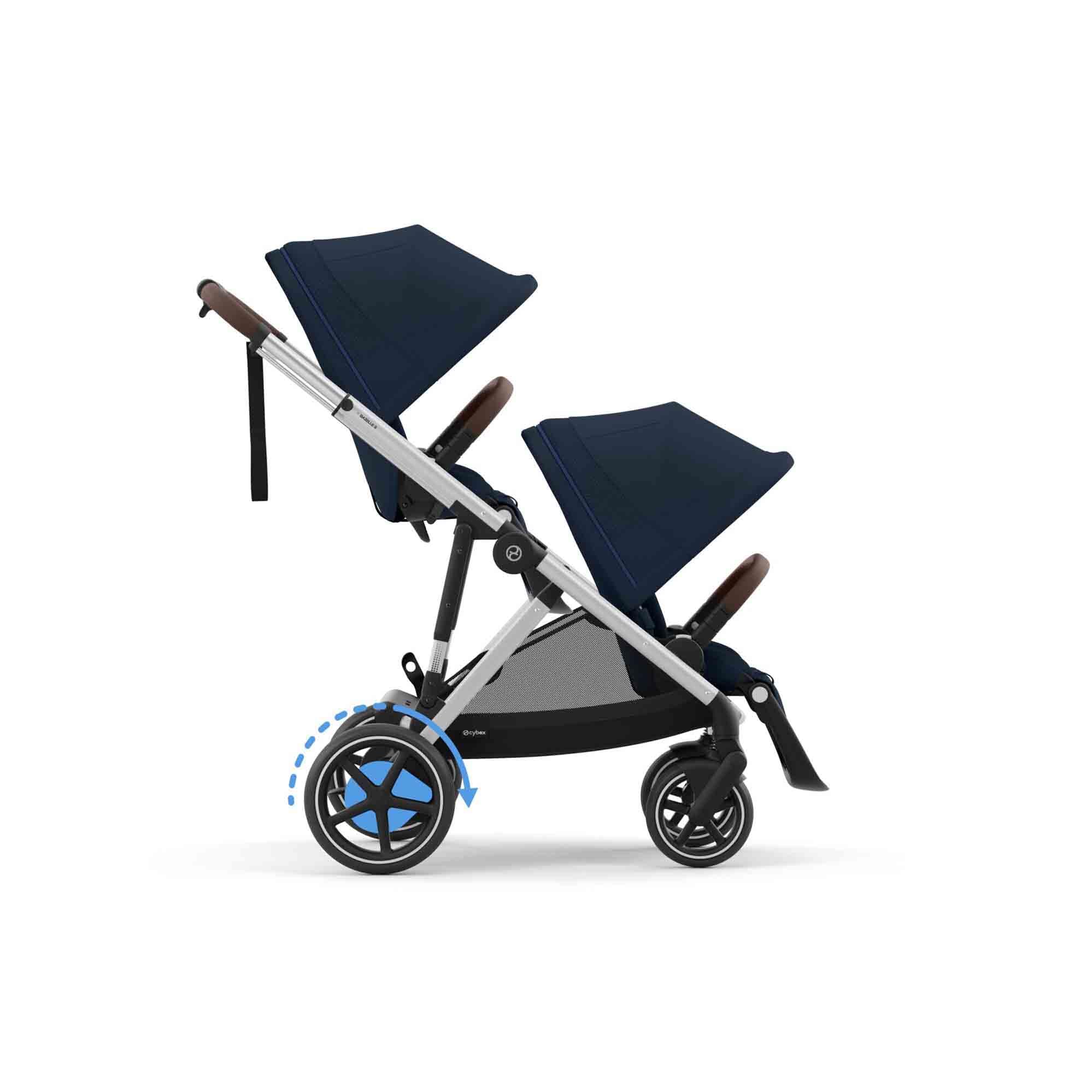CYBEX Poussette Gold e-GAZELLE S, de la naissance à environ 4 ans, max. 22 kg (mode simple) / 2x 22 kg (mode duo), système tout-en-1 avec propulsion électrique et 20+ configurations, bleu océan