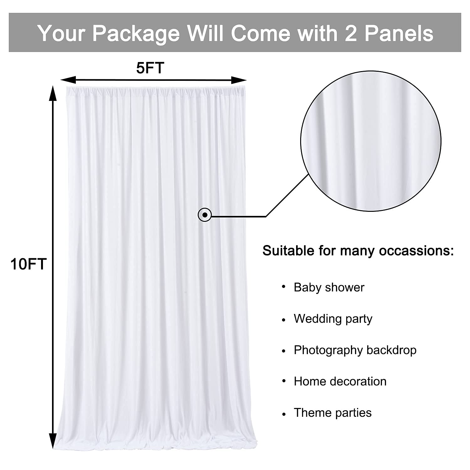 10 ft x 10 ft Wrinkle Free White Backdrop Curtain Panels, Polyester Photography Backdrop Drapes, Wedding Party Home Decoration Supplies