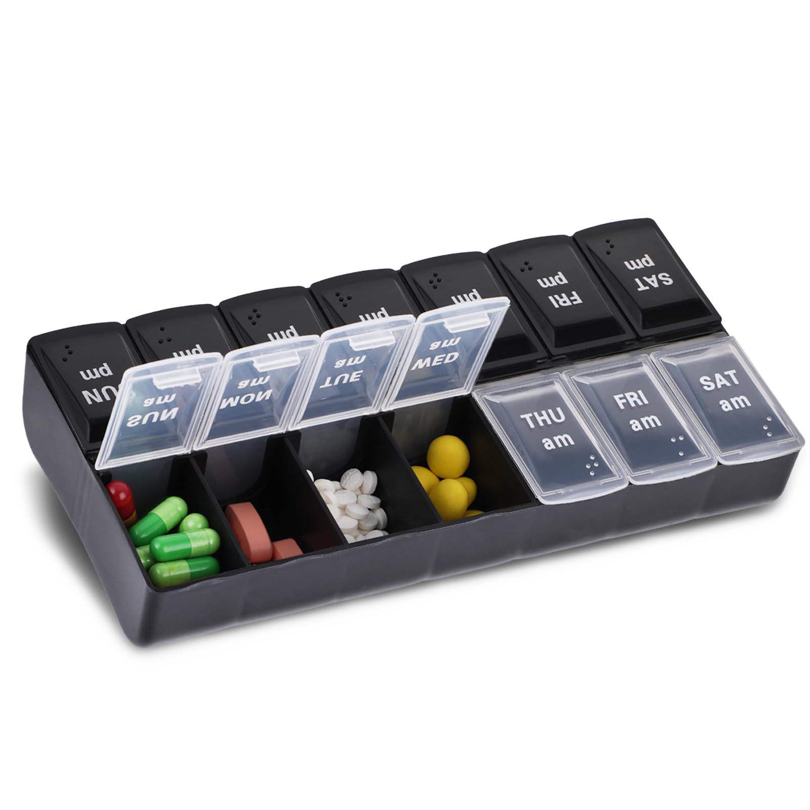 YuxianLB 1Pc Weekly Pill Boxes And Organizer 2 Times A Day 7 Day Pill Case Am Pm Large Compartment Day Night Medicine Organizer Travel Pill Container 14 Compartments Pill Dispenser For Vitamins Fish O