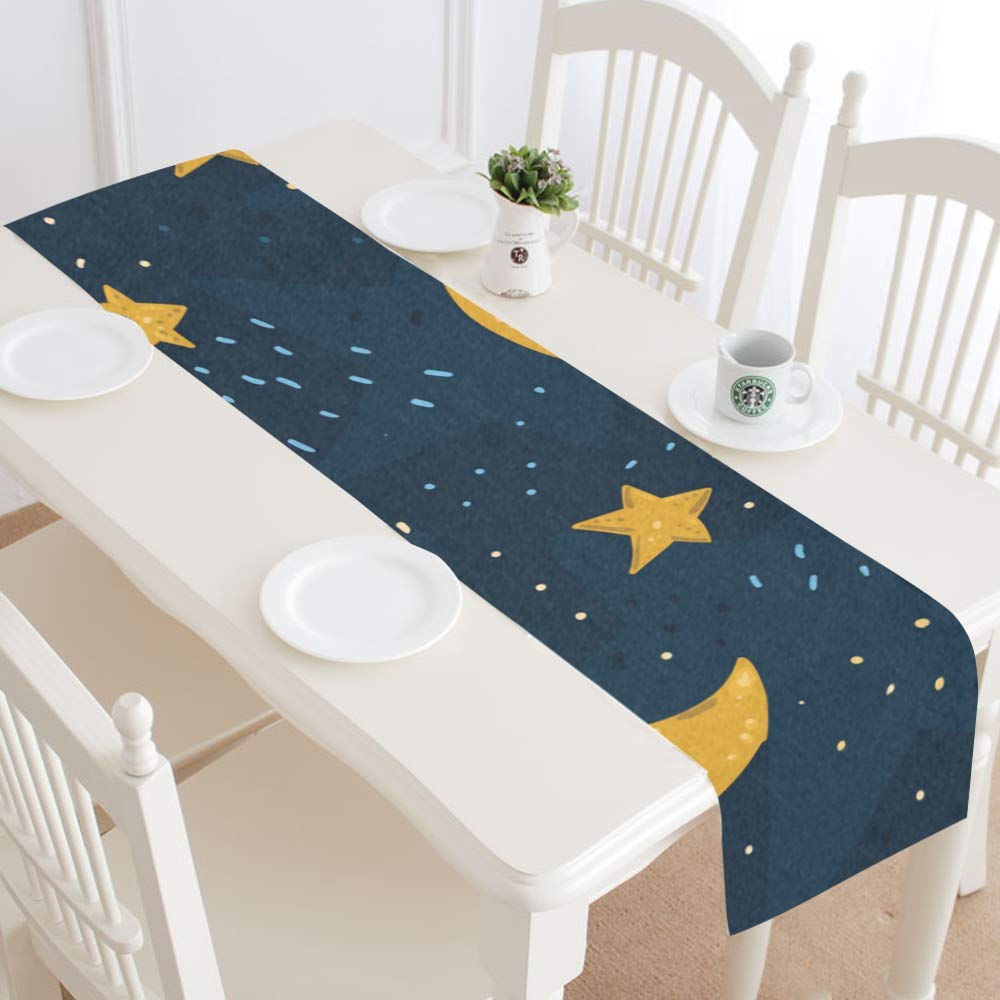QIAOLII Rectangular Table Runner Star And Moon Night Light Table Runner Party Bedside Table Runner 16x72 Inch For Dinner Parties Events Decor