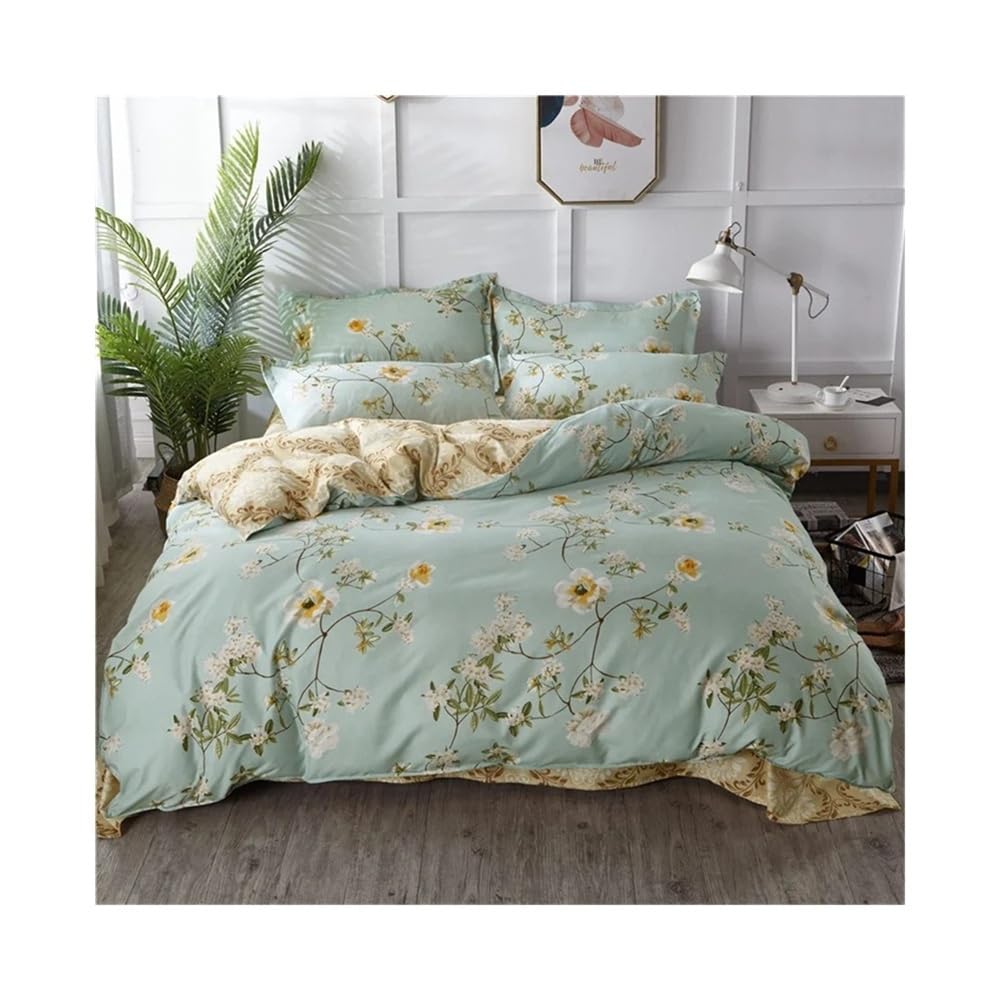 S5b8W3g7 Bedding set Green Botanical Floral Duvet Cover Set 3Pcs Soft Microfiber Comforter Boho Style Bedding Home Textile