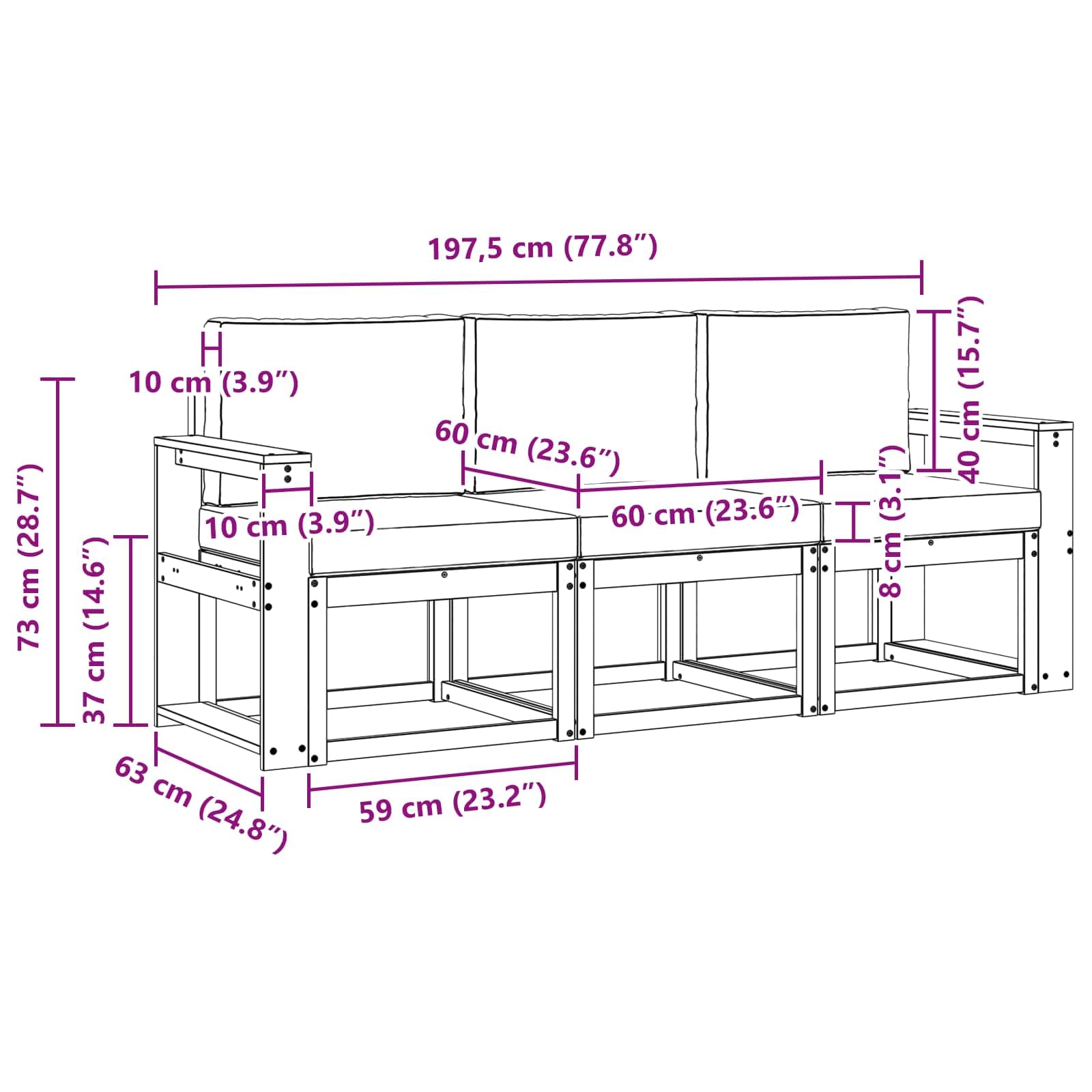 Outdoor-Sofagarnitur 3-teilig mit Kissen aus massivem Akazienholz in Natur und Creme, wetterfestes Gartenmöbel Set für Terrasse Balkon Garten, modernes Design