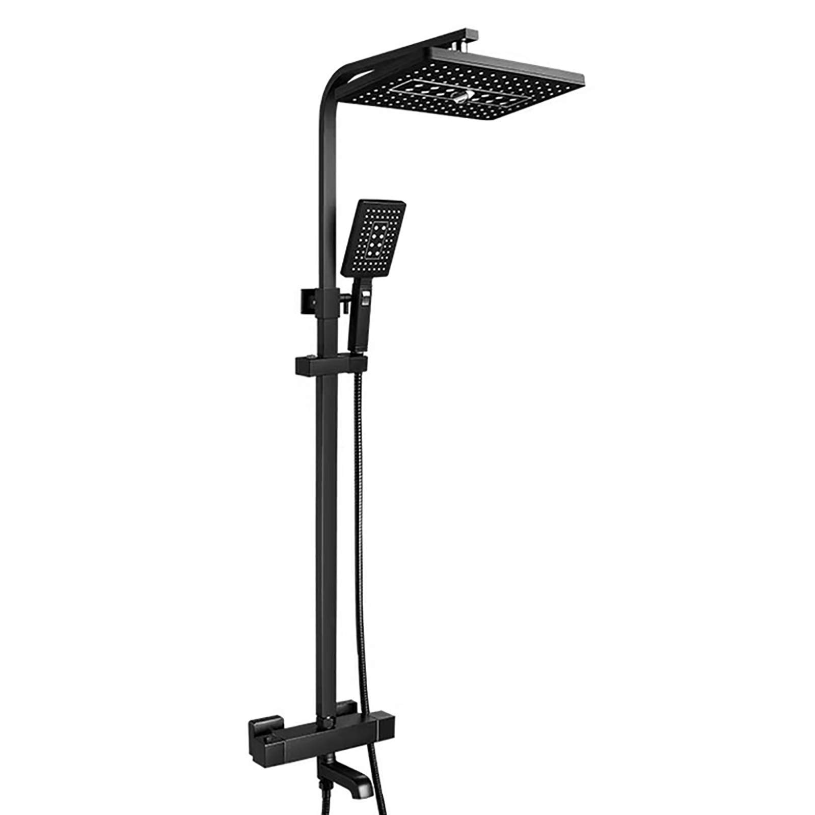 QUSYZD Black Thermostatic Shower Combo Set Exposed Bathroom Shower Faucet Set with Rainfall Shower Head, Multifunctional Handheld Shower, Tub Spout,