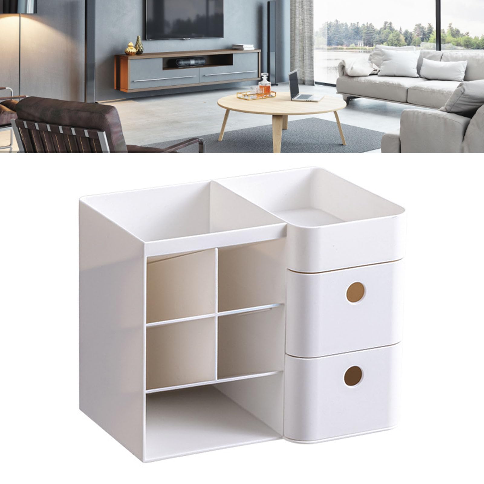 Organizer da scrivania in plastica, multifunzione, bianco, con portapenne inclinato, organizer per evidenziatori, graffette, raccoglitori