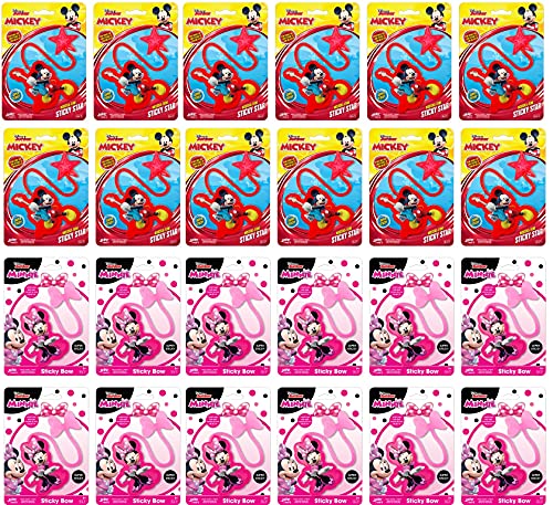 JA-RU Disney Mickey & Minnie Mouse Sticky Star & Bow (24 Units) – Stretchy Sensory Fidget Toy, Just Like Classic Sticky Hands for Kids – Bulk Goodie Bag Stuffers. 7800-24