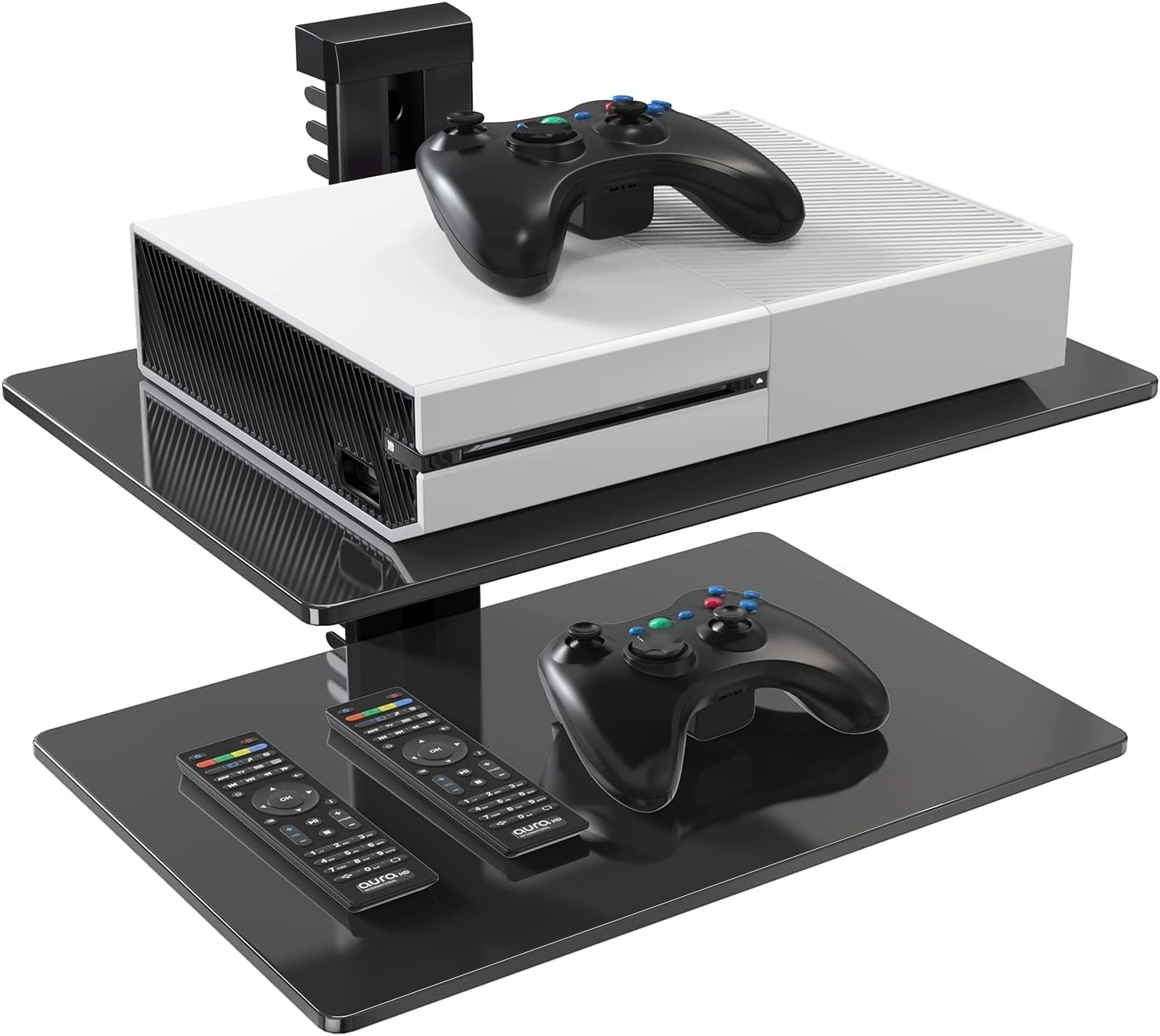PERLESMITH Floating AV Shelf Double Wall Mount TV Shelf - Holds up to 17.6lbs - DVD DVR Component - Perfect for Xbox, Projector, WiFi Router, Game Console and Cable Box, PSDSK2