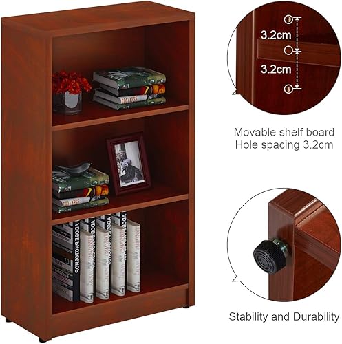Miniatura 4 de Sunon Estantería de madera de 3 estantes independientes, estantes de exhibición ajustables para biblioteca de oficina en casa, espacio pequeño y