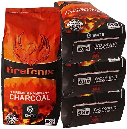 SMTE FireFenix Premium Namibian Charcoal 5kg (Pack of 4) - Natural Hardwood Braai and BBQ Briquette Pieces, Long Burning Eco-Friendly Clean Fireplace Charcoal Bags