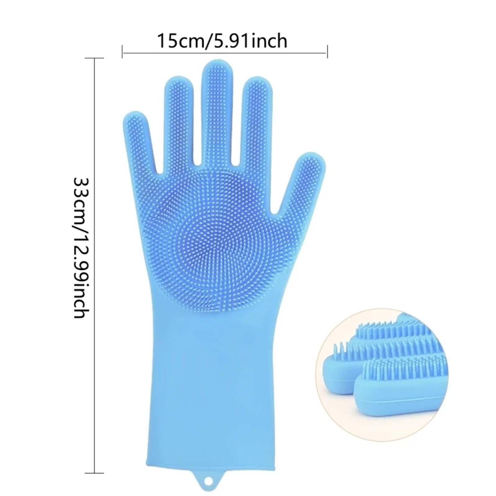 Guantes de trabajo de goma 5 pares de guantes silicona for lavar platos, goma reutilizables for cocina, cerdas suaves, limpieza y lavado(Blue)