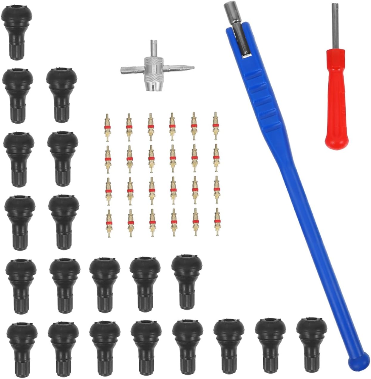 Cabilock 43Pcs Valve Stem Installer Tool Set Durable Tire Valve Core Remover Tire Valve Puller for Cars Motorcycles Trucks Efficient Tire Repair Tools