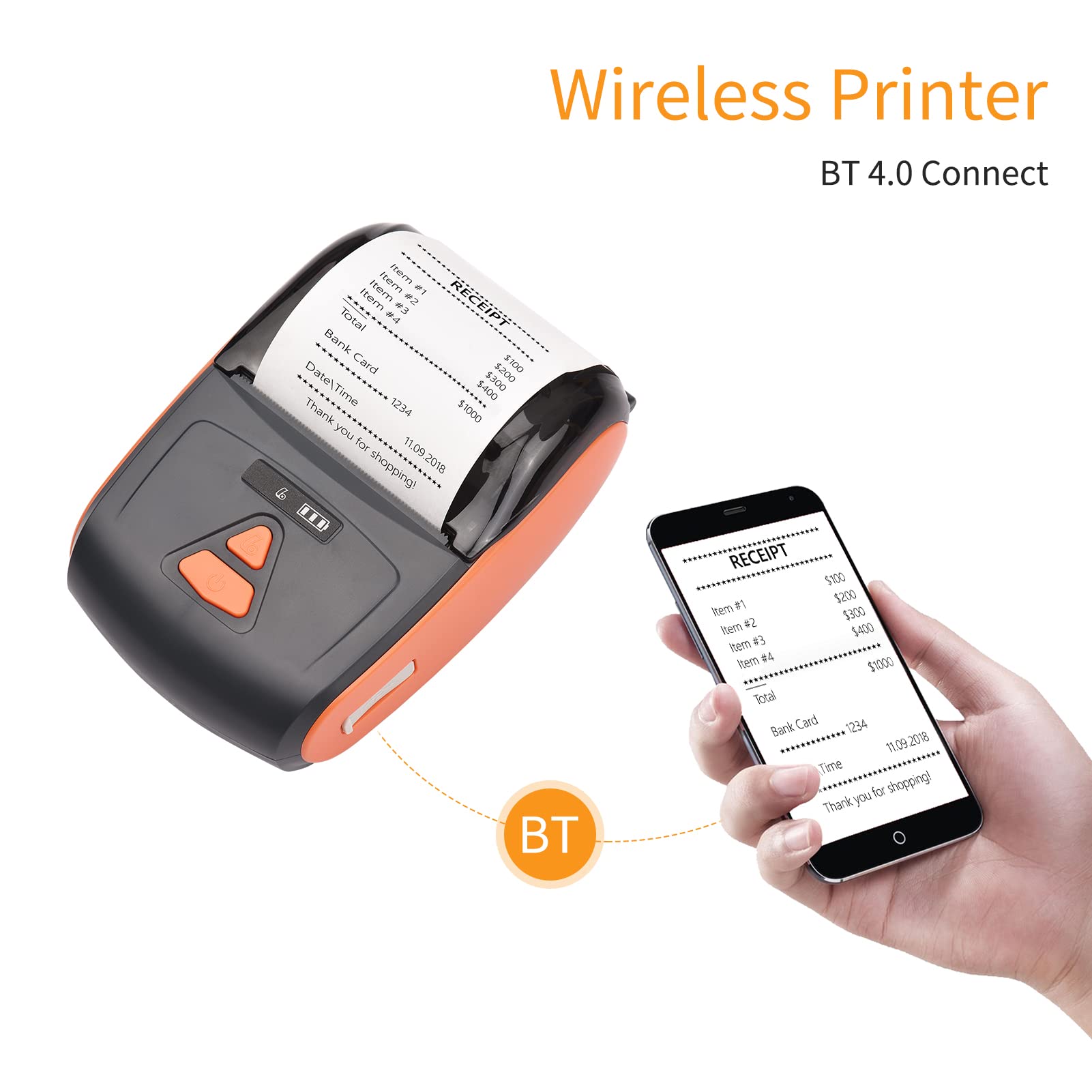 Mini Impresora térmica portátil de 2 Pulgadas, inalámbrica, USB, para Recibos, facturas, Tickets, Papel de impresión de 57 mm, Compatible con iOS, Android y Windows, para restauran