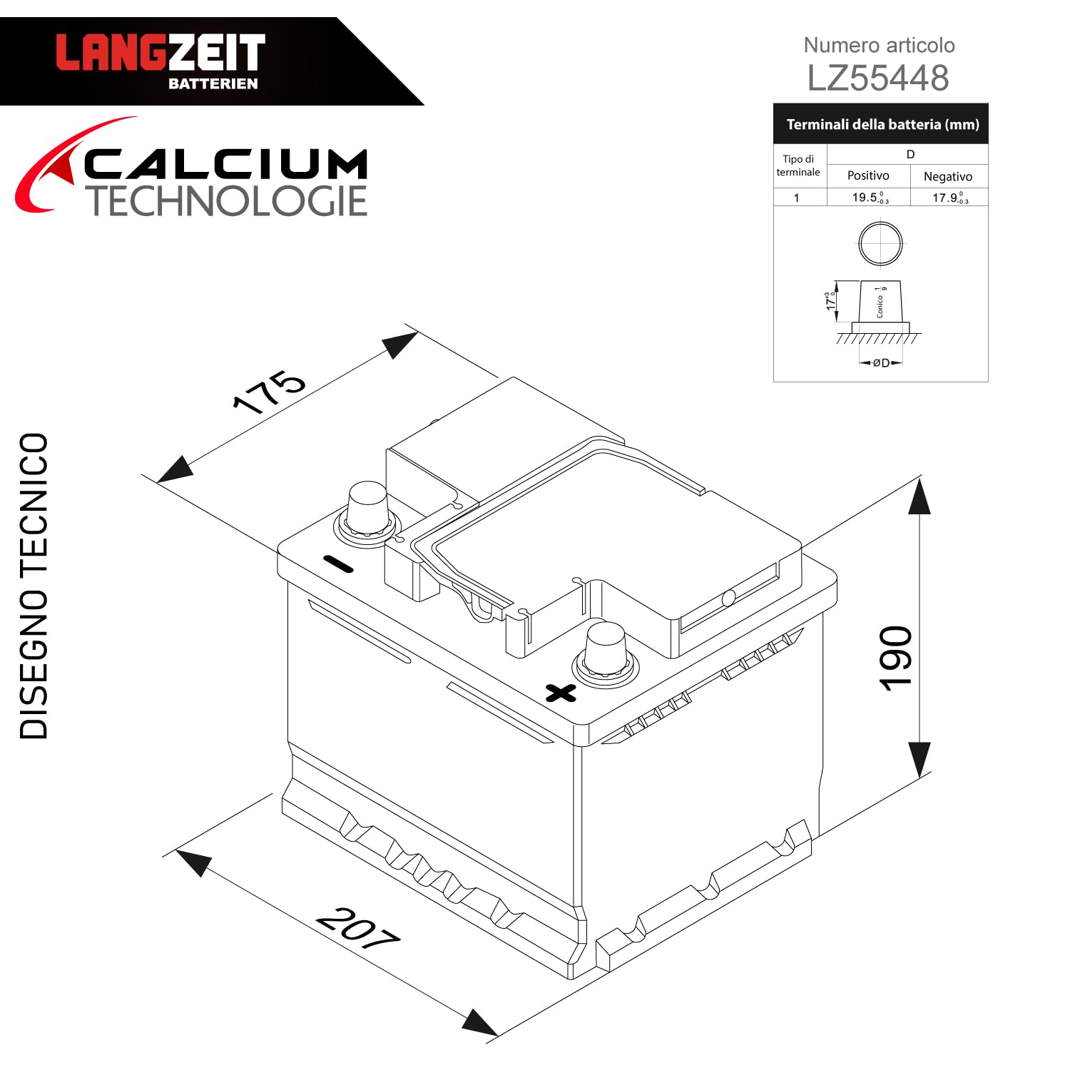 LANGZEIT batteria auto 54Ah 12V avviamento sostituito 52Ah 53Ah 55Ah