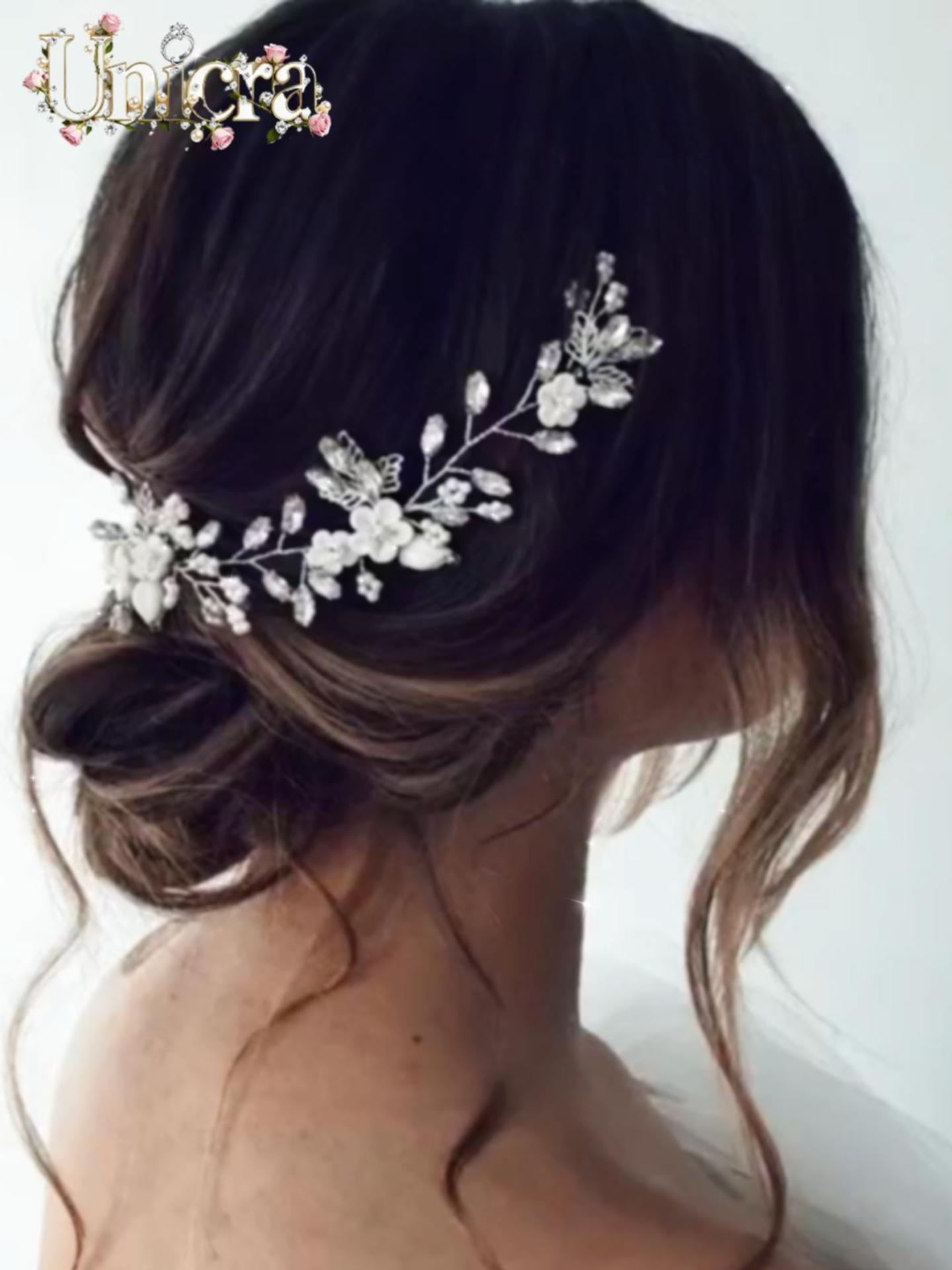 Amazon.com: Unicra Bride Flower Wedding Hairpiece Pearls Bridal