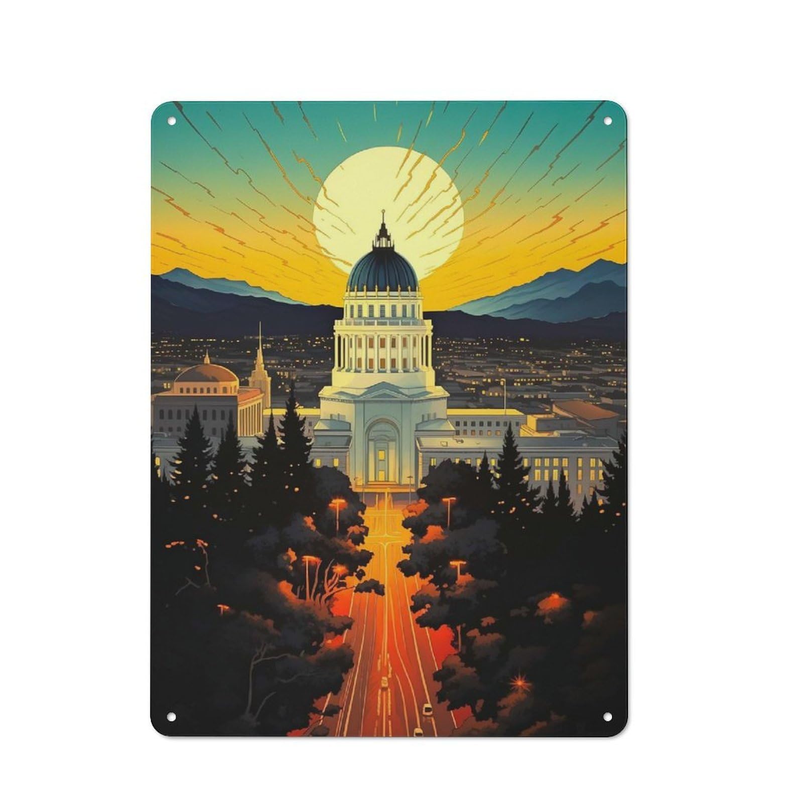 Junmoney Style-20 California State Building Rustic Printed Metal Sign 40X30cm For Bar Or Restaurant, For Bar Decor Enthusiasts