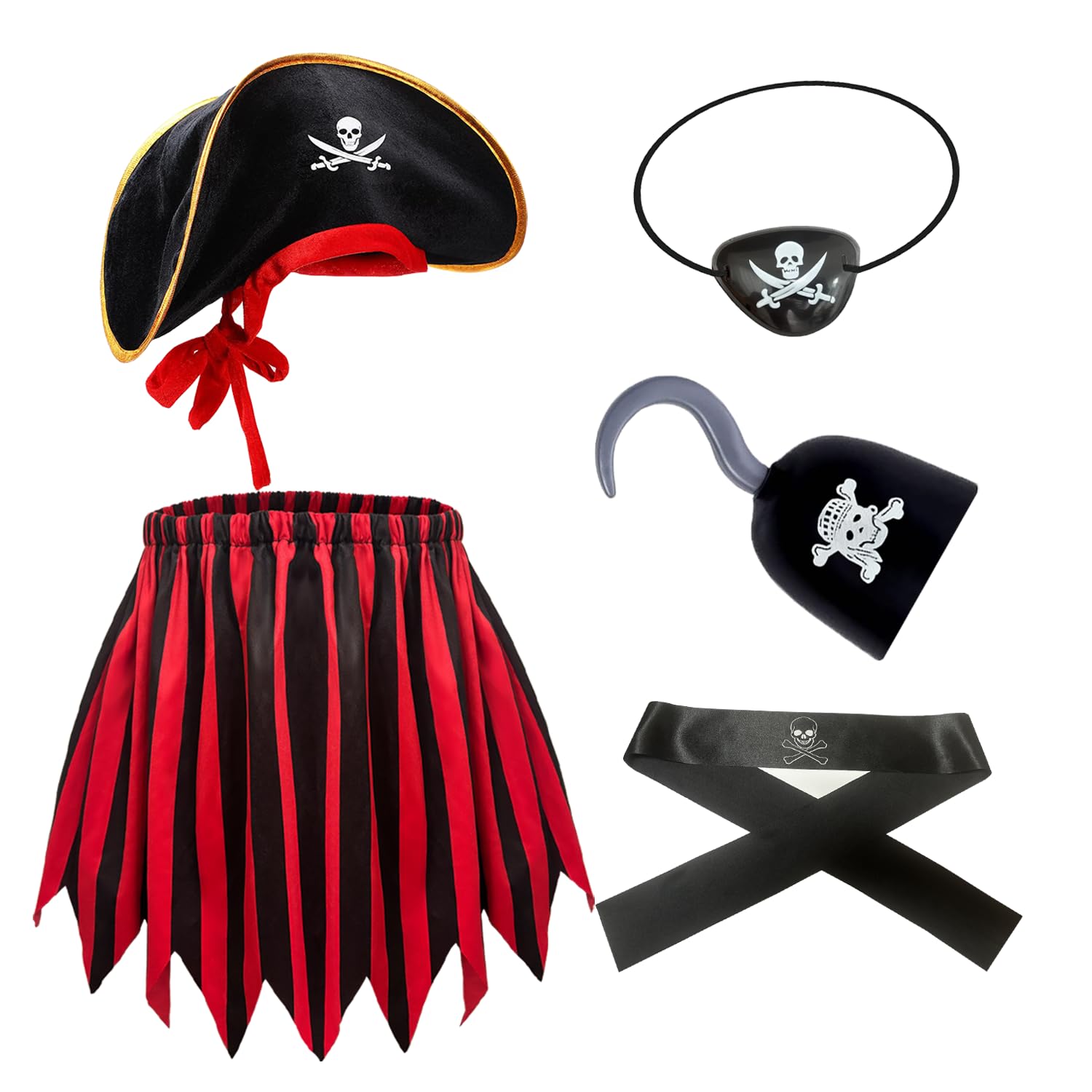 Byfirty 5Pcs Pirate Costume Kids,Girls Pirate Costumes Halloween Pirate Dress Up Pirate Accessories for Kids Gift