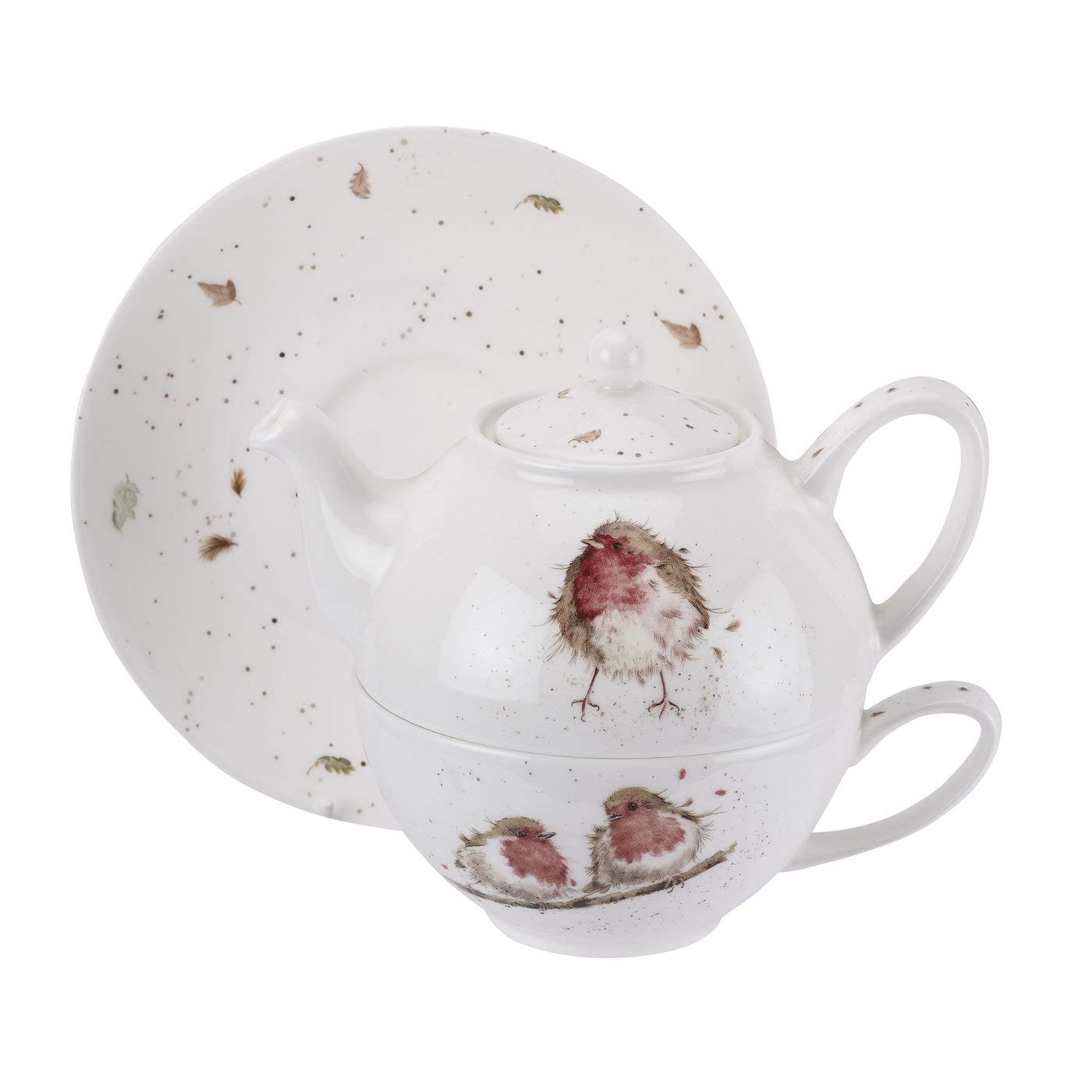 Portmeirion Dom i prezenty Wrendale herbata dla jednej osoby ze spodkiem (rudziki), porcelana kostna, wielokolorowa, 16,5 x 16,5 x 15 cm