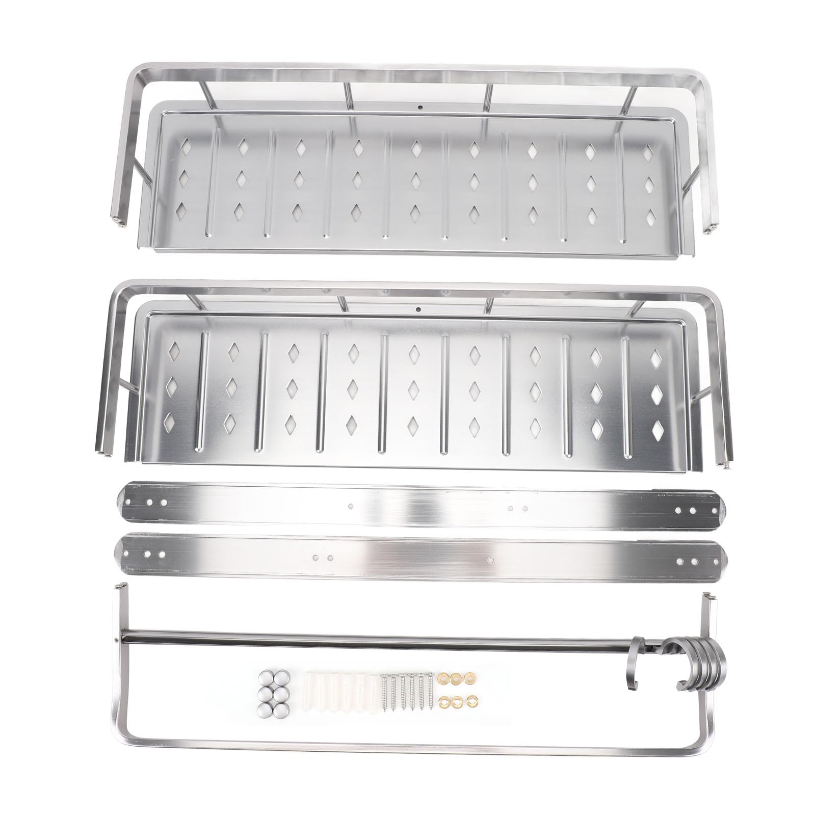 Stainless Steel Shower Caddy Organizer Wall Mounted Bathroom Shelf Rack with Towel Bar Multifunctional Storage Solution for Bathroom