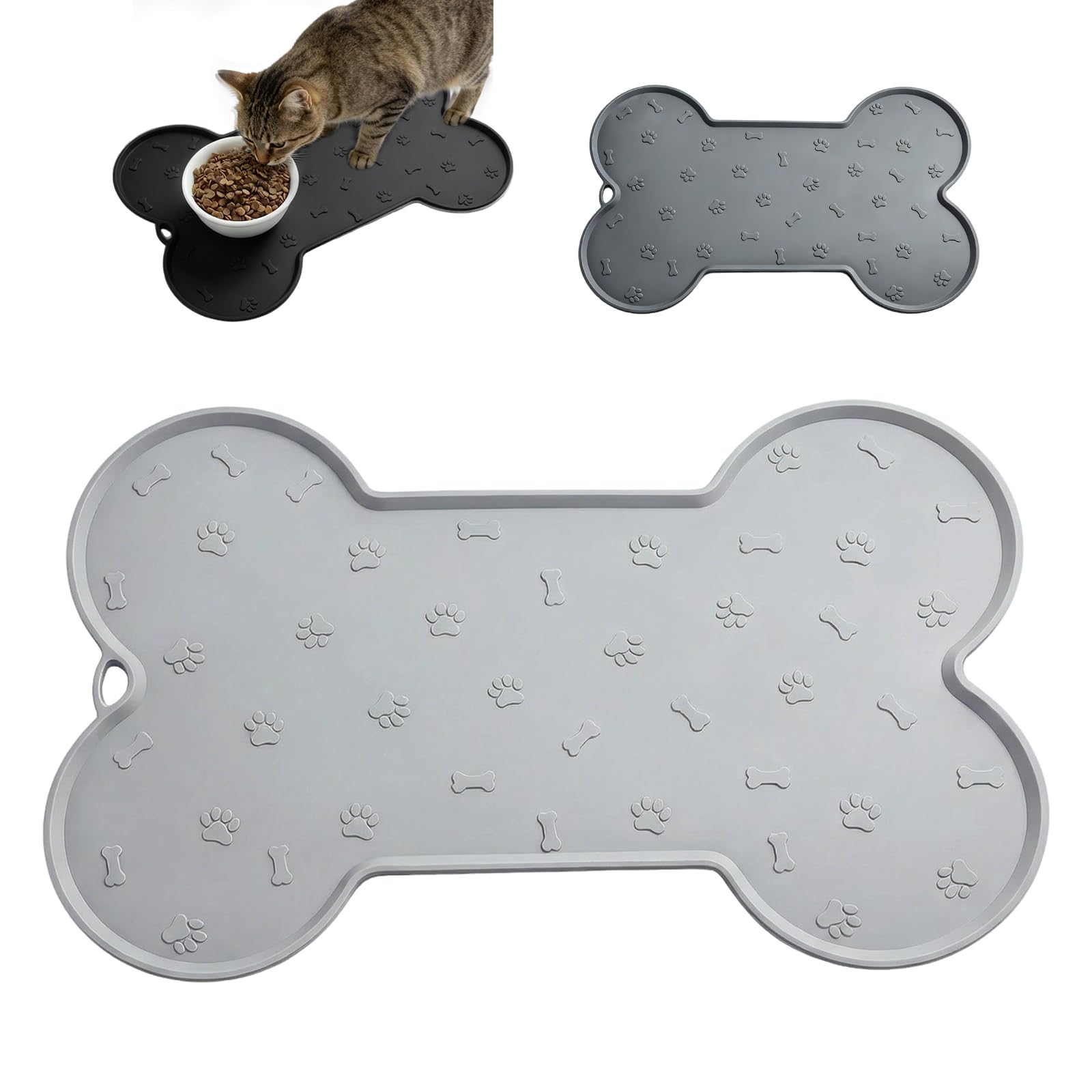 BAOWUABJ Cat Food Mat, Silicone Waterproof Dog Food Mat, 48x30cm Grey