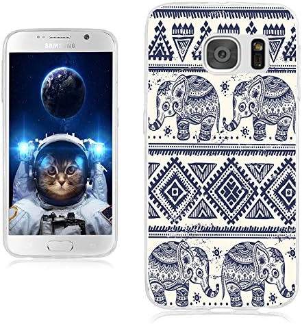 ChiChiC S7 Case,Galaxy S7 Case,360 Full Protective Anti Scratch Slim Flexible Soft TPU Gel Rubber Clear Cases Cover with Design for Samsung Galaxy S7,Cartoon Animal Blue Indigo Ethnic Elephant