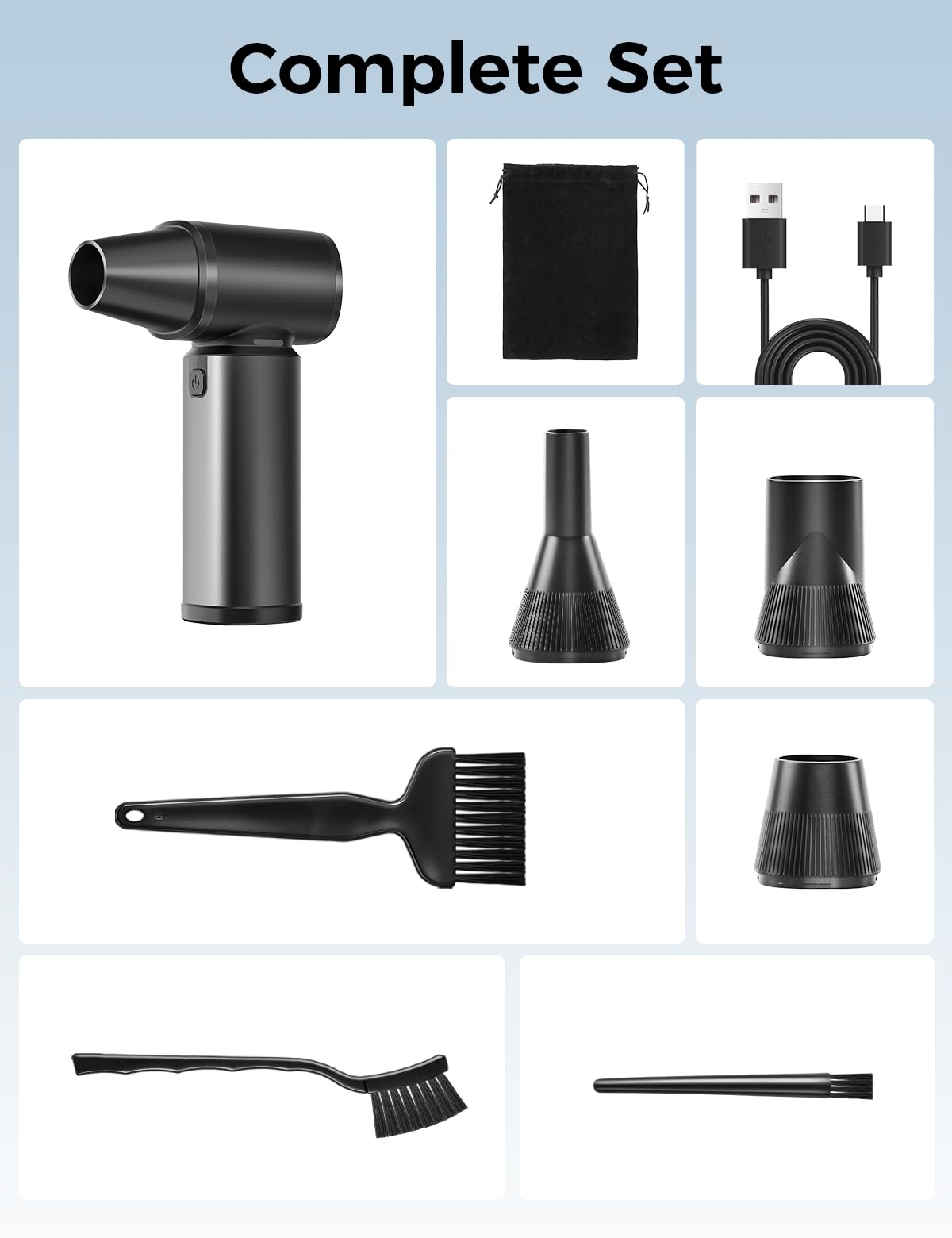 Soplador de polvo eléctrico de aluminio recargable, plumero de aire eléctrico, energía eólica, modo dual, velocidad ajustable continuamente, para teclado de computadora, hogar, coche, garde