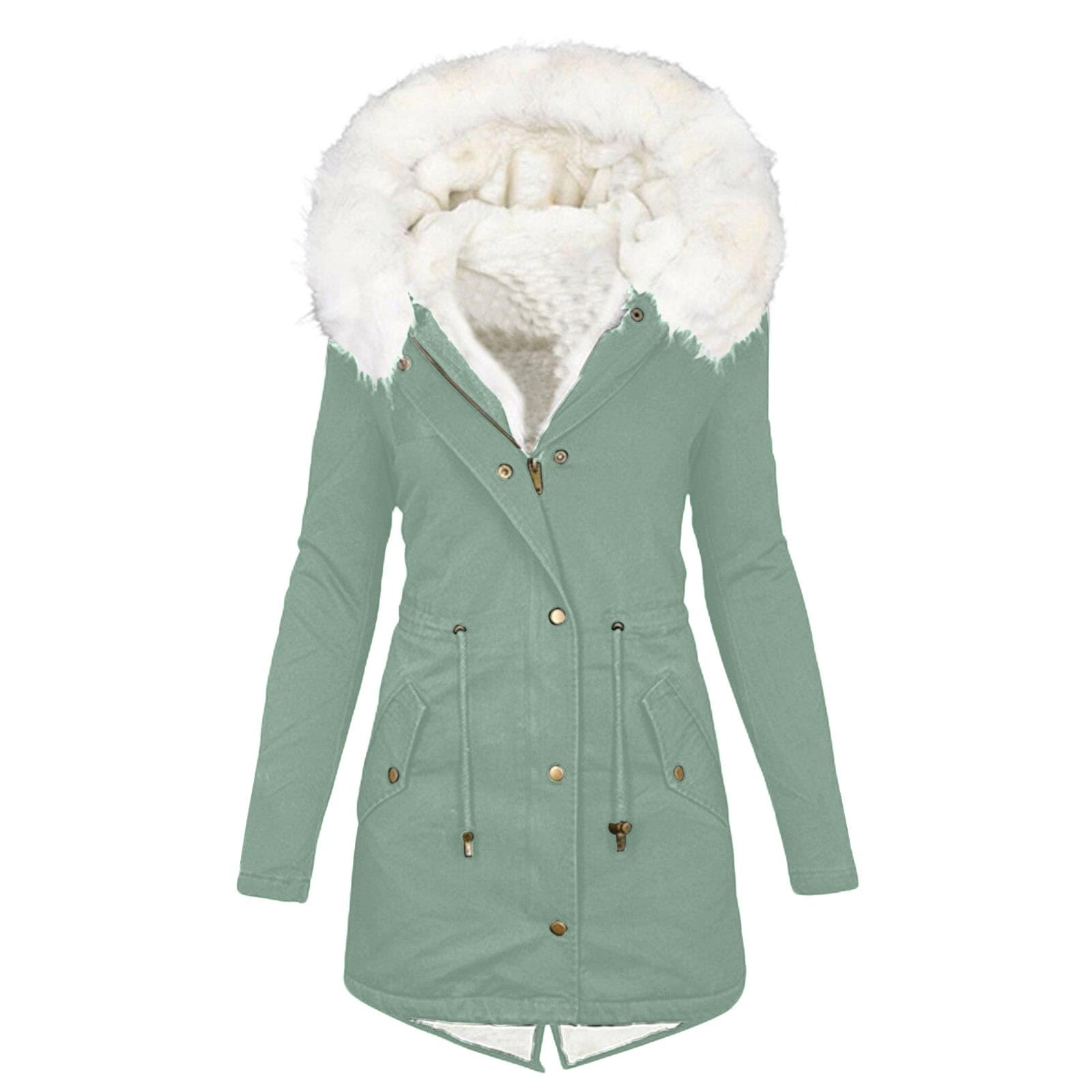 Women Parka Faux Pea Coat Sherpa Fleece Lined Distressed Jackets