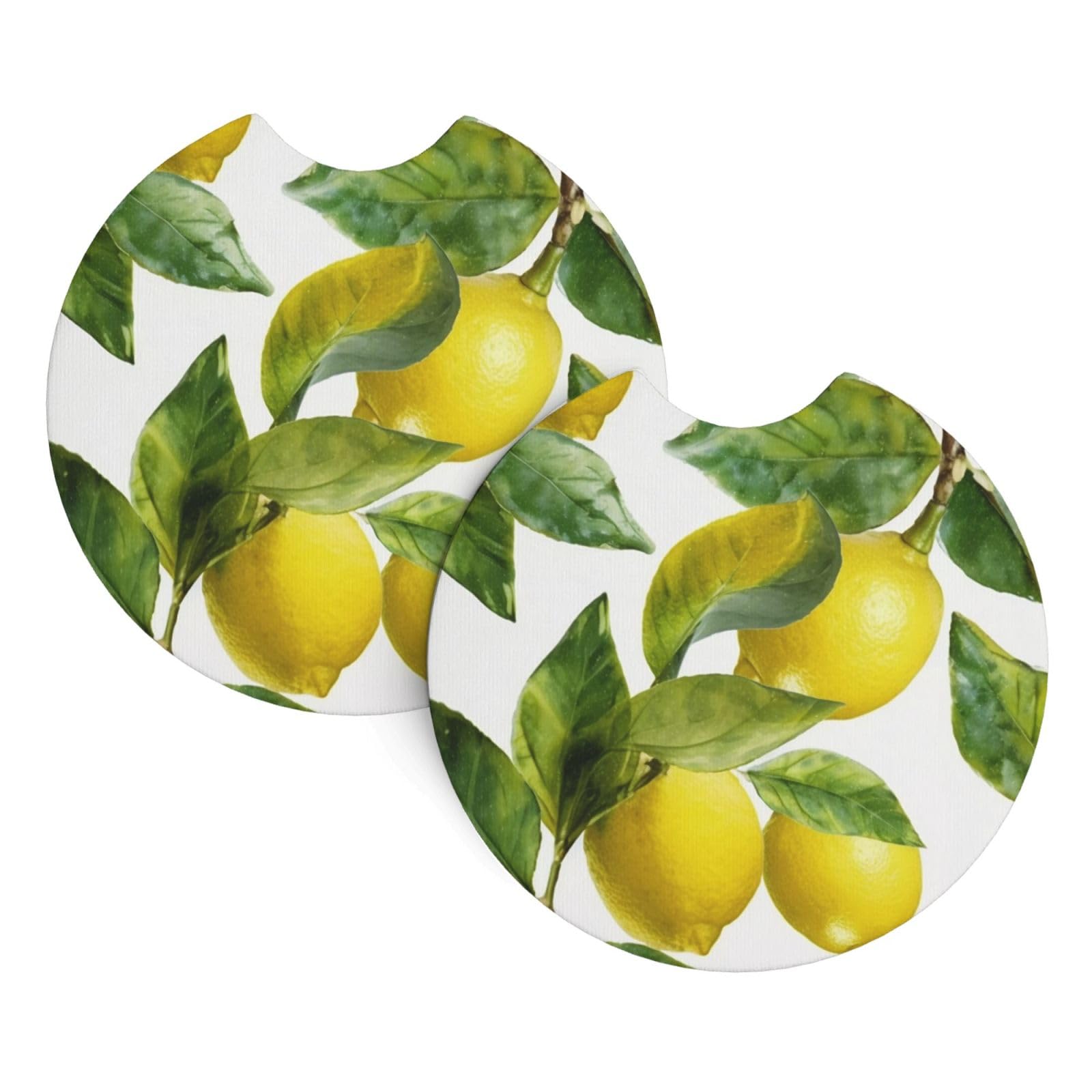 2 Pack Car Coaster for Cup Holders Lemon Branch Leaves Car Cup Coaster 2.7" Neoprene Non-Slip Automotive Cup Mat Universal Auto Car Interior Accessories for Women Men Cup Pad