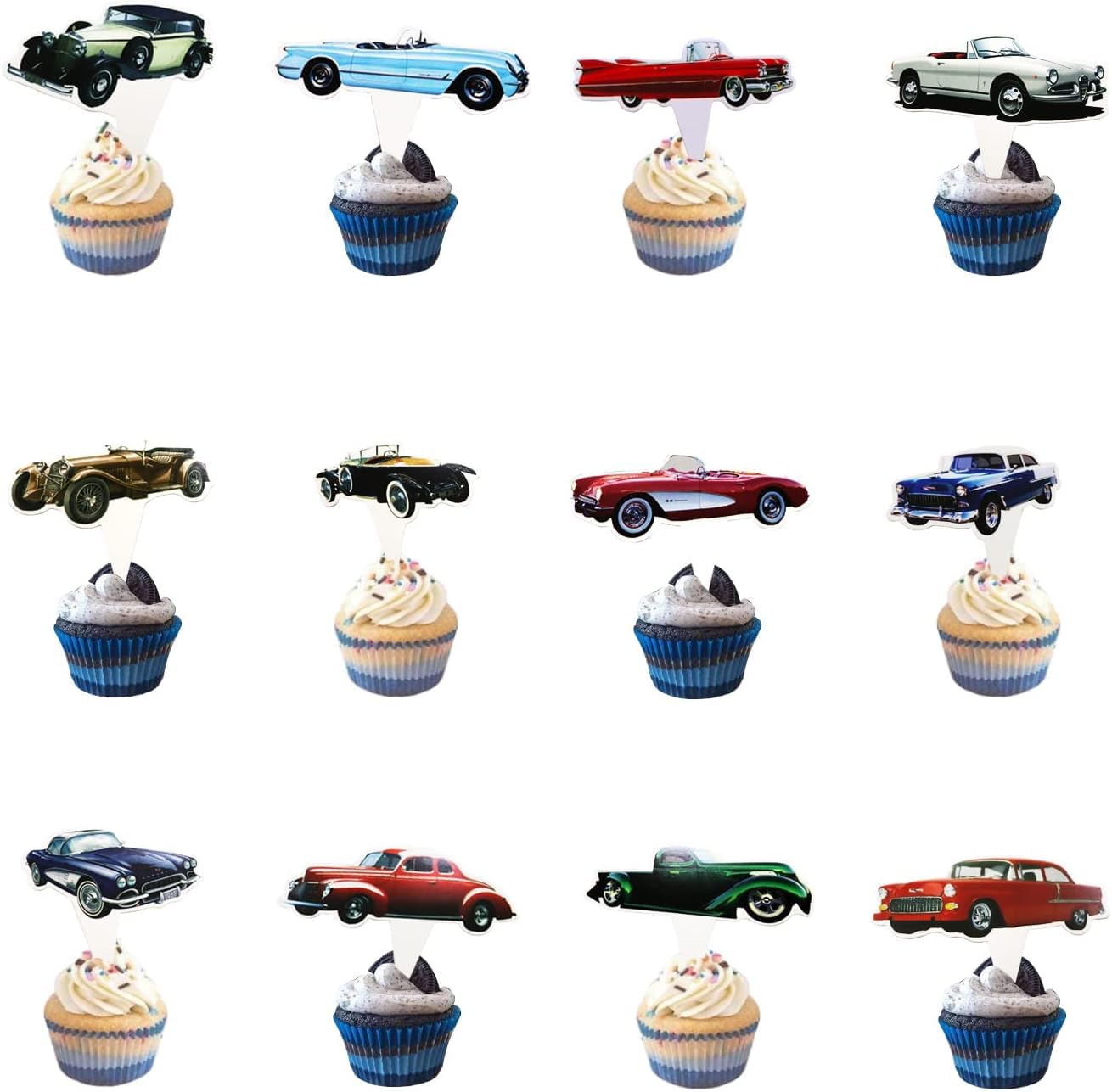 24 pcs Classic Cars Cupcake Toppers,Convertible Vintage Car Theme Party Supplies Favors,Cake Picks For Birthday Anniversary Wedding Engagement Party Decorations โ image 1