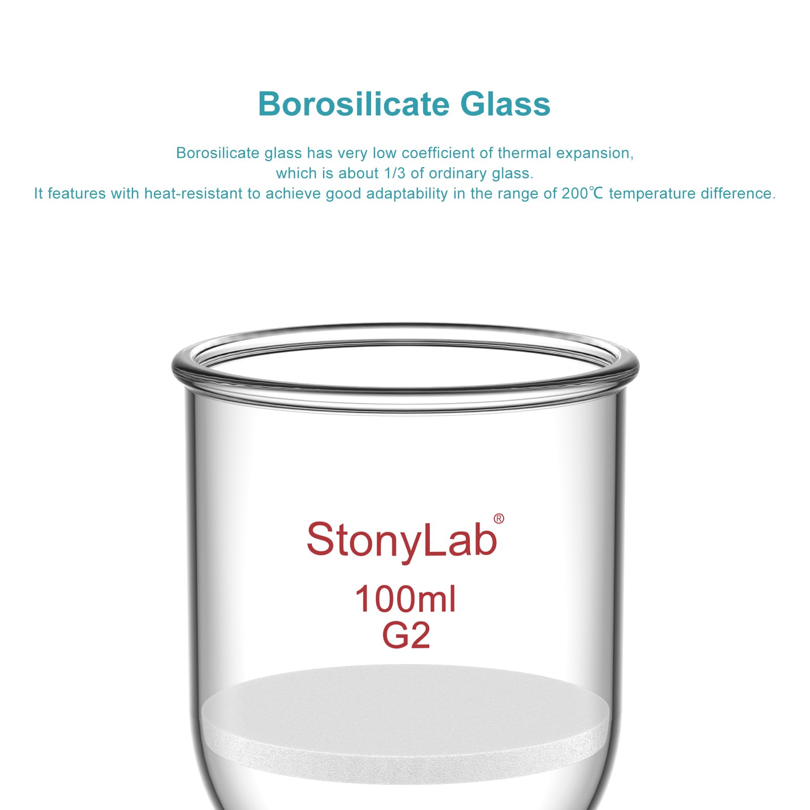 StonyLab borokrzemowy szklany lejek filtrujący ze średnim fretem (G2), średnica wewnętrzna 56 mm, głębokość 60 mm (100 ml)