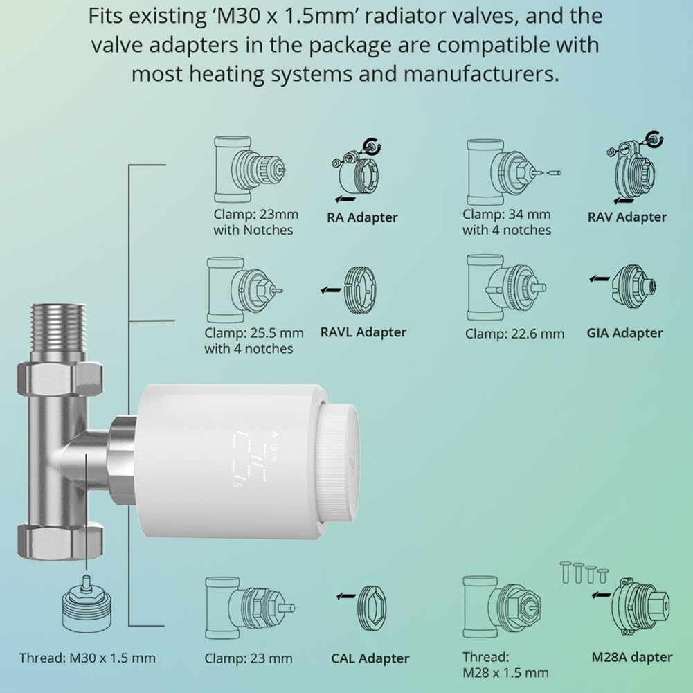 Valvola termostatica per radiatore, valvola di controllo della temperatura per Zigbee Smart APP Control Voice Scheduling Child Lock Protezione antigelo