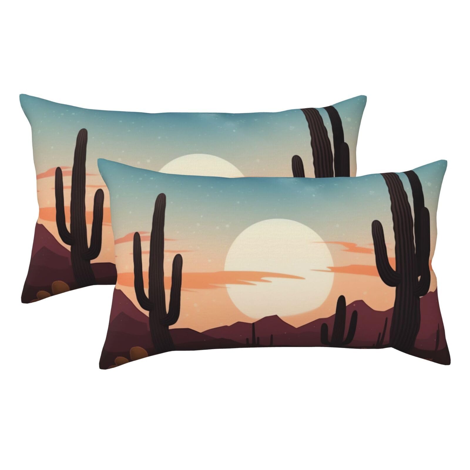 2 Pack King Pillow Cases with Hidden Zipper, Soft Breathable Pillow Covers for Hair and Skin, Desert with Cactus Pillowcases 20"x36" Bed Pillow Protectors Cover for Sleeping Gifts