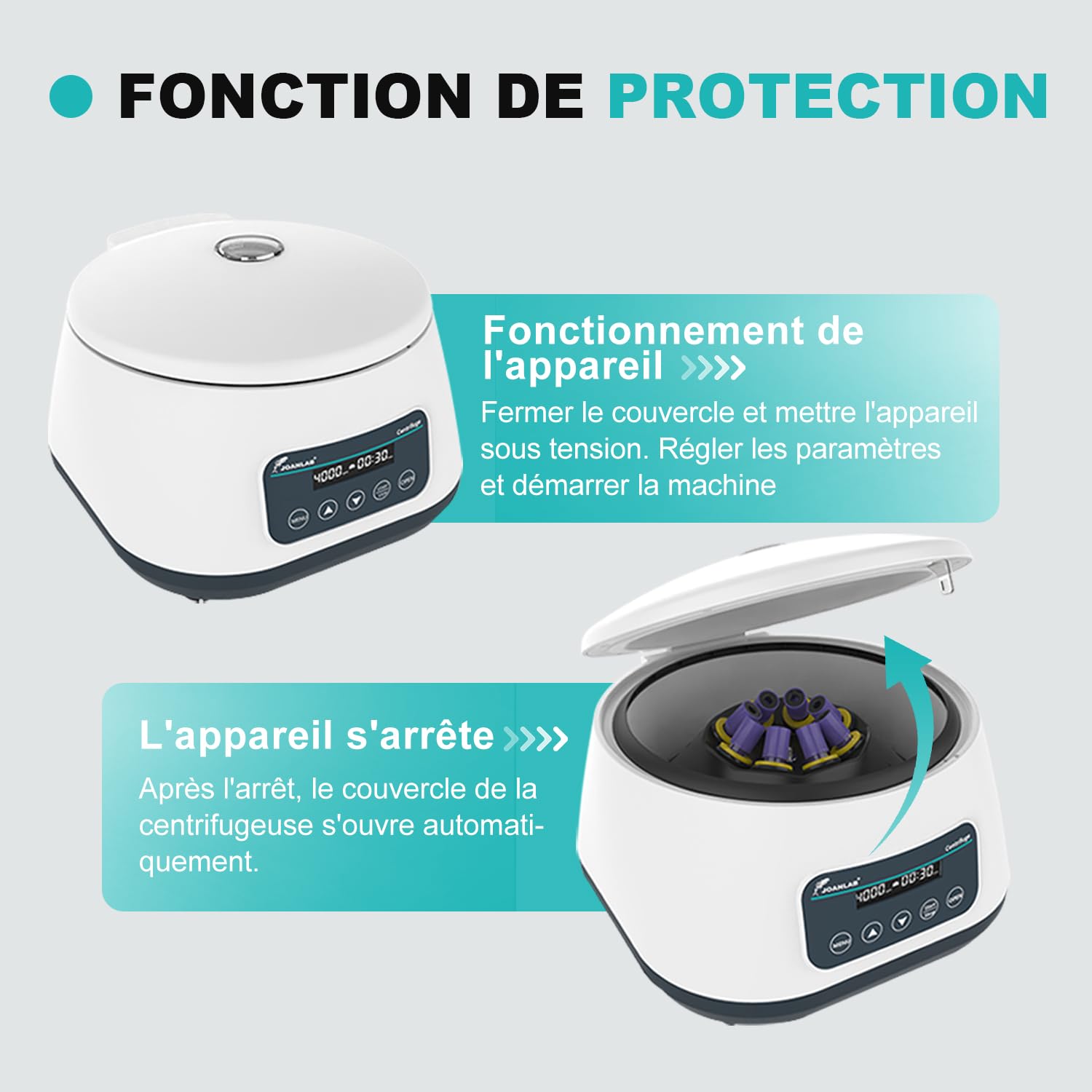 JOANLAB Machine à centrifuger de laboratoire 2 ml/5 ml/10 ml x 8, 15 ml x 4 centrifugeuses de table basse vitesse 500-4000 tr/min, 2180 x g RCF Digital Benchtop centrifugeuse avec minuterie
