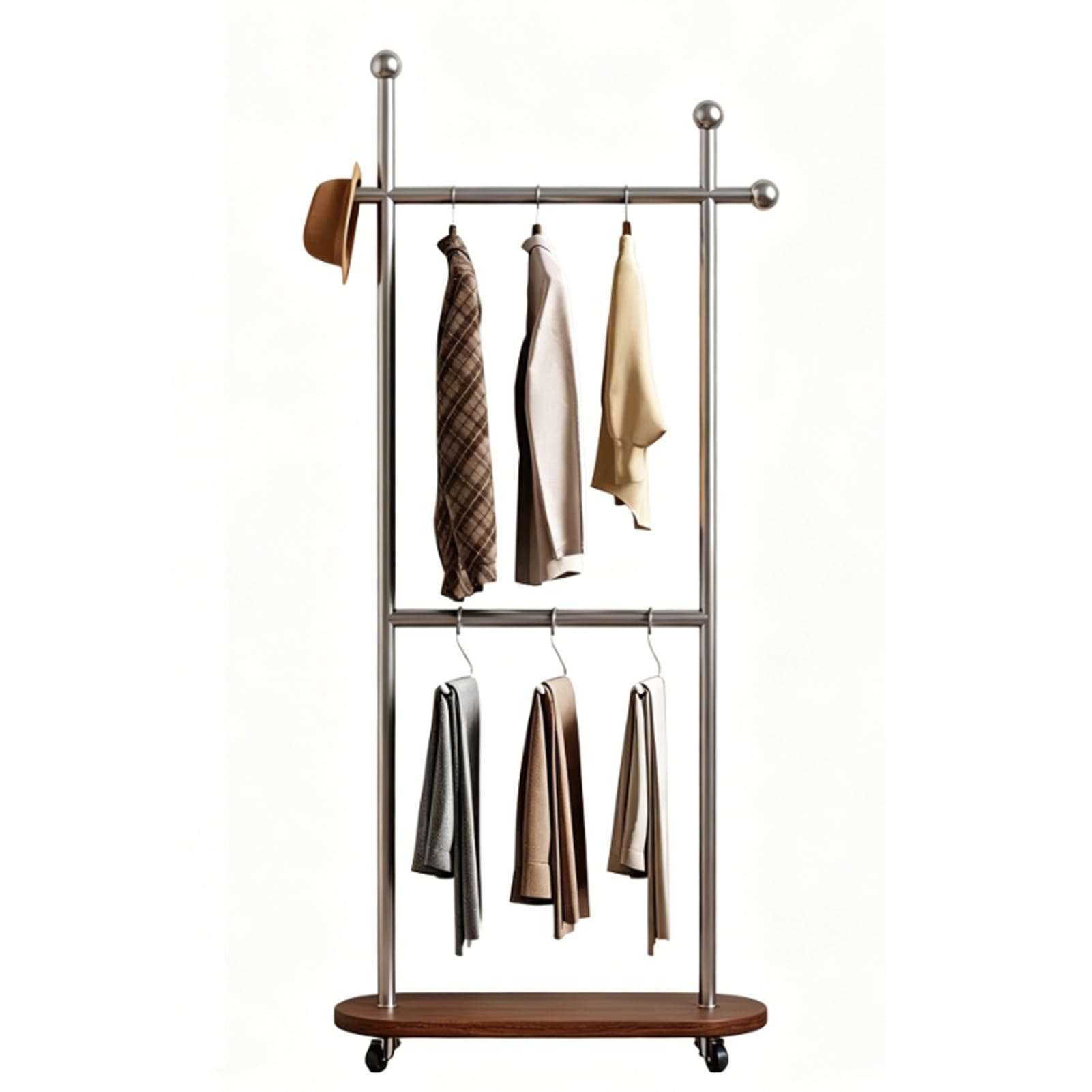 YAOHY Coat Rack Freestanding Clothing Rack with Wheels, Double-pole Clothing Racks with Storage Shelves for Corner Bedroom Hallway Entryway Living Room Hotel(Natural,31.4in/80cm,Style1)