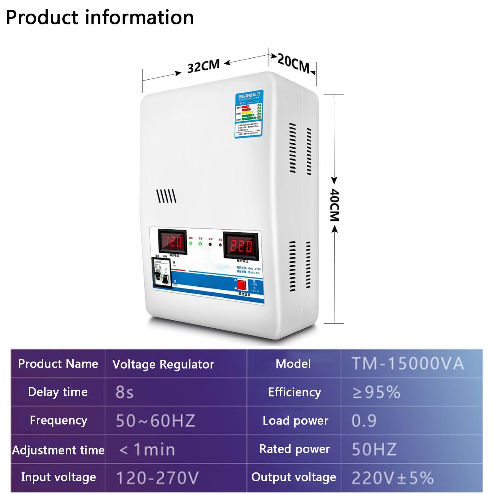 Stabilizzatore di Tensione Completamente Automatico da 15 Kw, Stabilizzatore di Tensione per Condizionatore d'Aria A Bassissima Tensione in Rame Puro 220 V, 6 Protezioni Principali