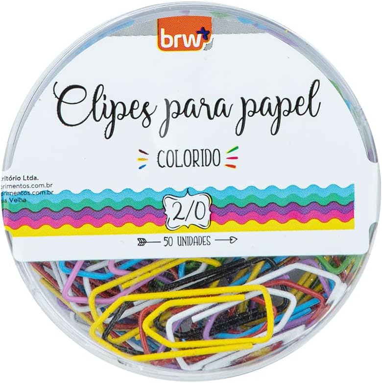 Clips Colorido 2/0 com 50 Unidades, BRW