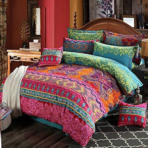 Loussiesd Bohemian Duvet Cover Set Boho Exotic Bedding Set Double Size Luxury Southwestern Bedspread Microfiber Bedding Cover Set Ethnic Butterfly Comforter Cover with 2 Pillow Shams Zipper 3 Pieces Cover