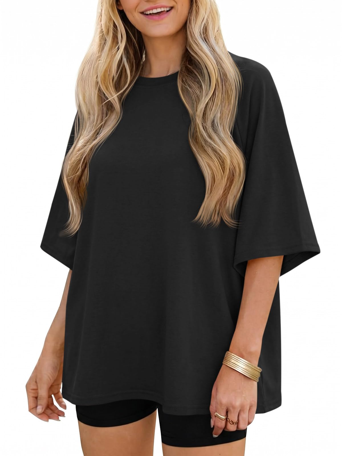 Womens Oversized Half Sleeve T-Shirts Summer Crew Neck Loose Tops