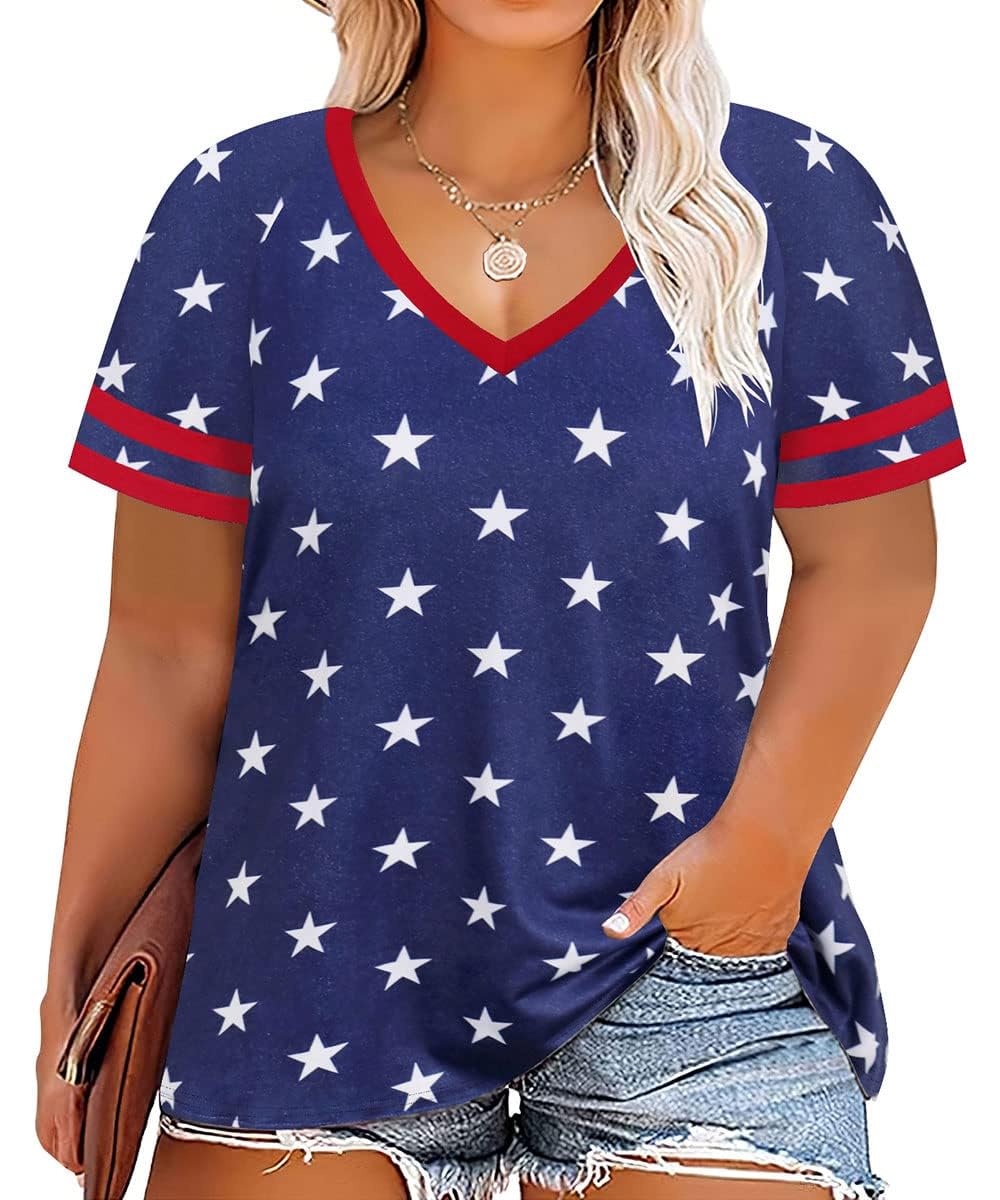 TIYOMI Plus Size Tops for Women V Neck Raglan T-Shirt Short Sleeve Summer Shirts Casual Loose Tunic Blouse