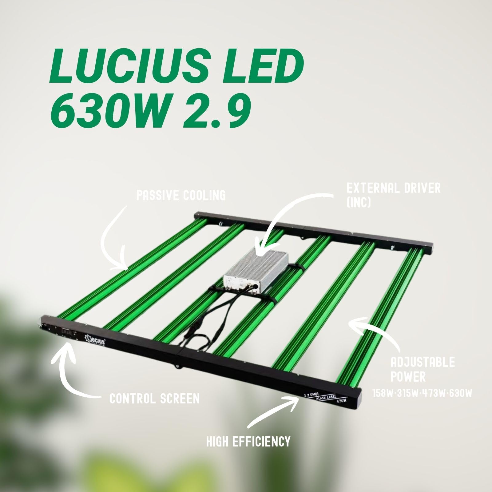 LUCIUS - Lámpara LED de 630W 2.9 Master Control - Cultivo espectro completo Crecimiento/Floración, UV IR, Función Anochecer/Amanecer, Regulable, Invernaderos y plantas interior, hortalizas y flores