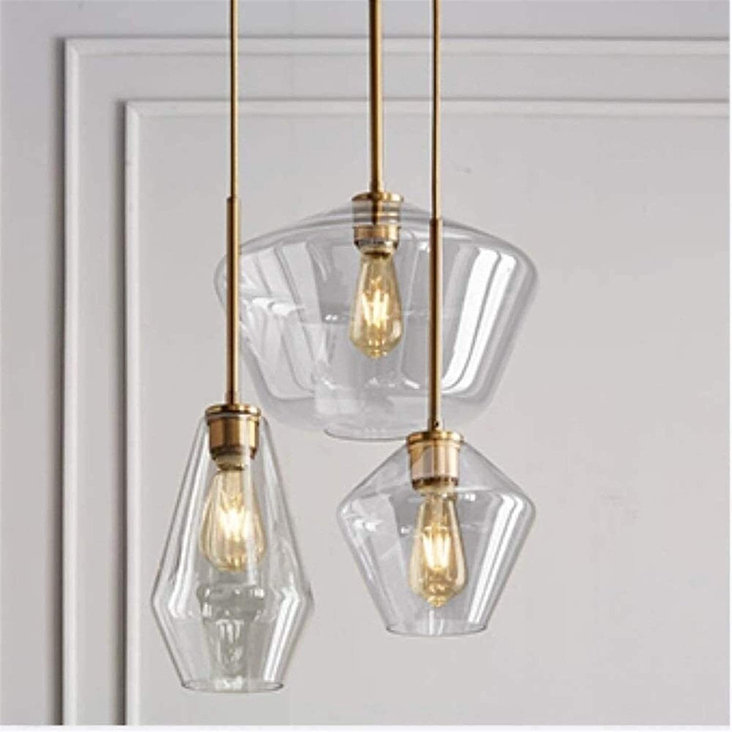 Lanterne suspendue verre soufflé e27 lustre géométrique métal brossé