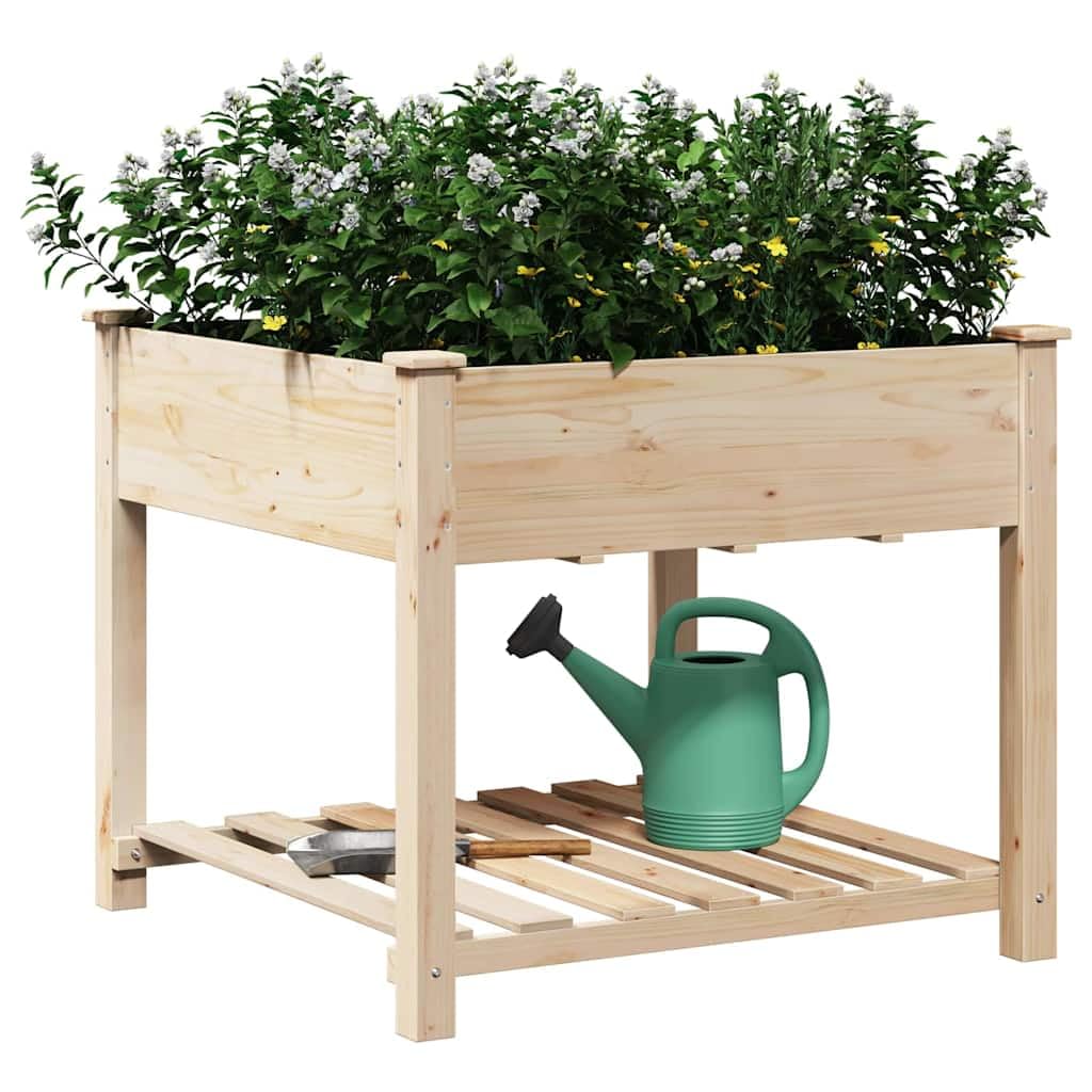 Jardinera con estante de madera para jardín, color beige, 90 x 90 x 76,5 cm | Práctica jardinera de madera de abeto para patio y jardín, ofrece espacio de almacenamiento adicional para utensilios.