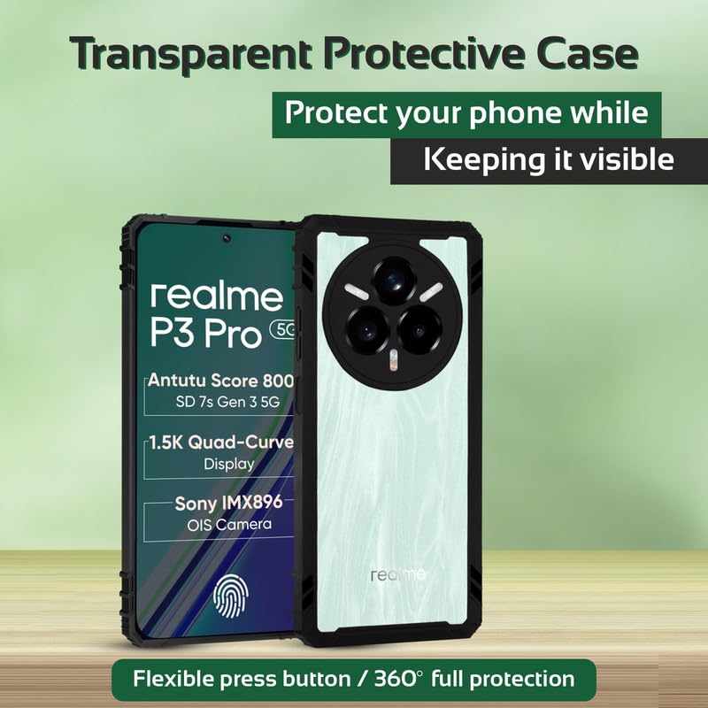 Image of AIBEX Crystal Clear Back Cover Case for Realme P3 Pro 5G / Realme 14 Pro Plus 5G | Transparent Non-Yellowing Back | Shockproof 360 Protection | Slim Fit PC & TPU Design