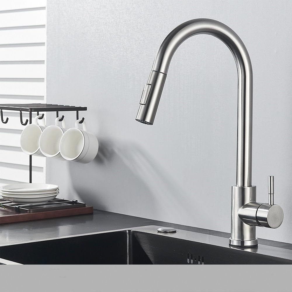 FCXWEVR Brushed Pull Out Gold Kitchen Faucet - Touch Control Mixer Tap with Sensitive Sensor for Effortless Kitchen Use Elegant Designand Easy to Clean