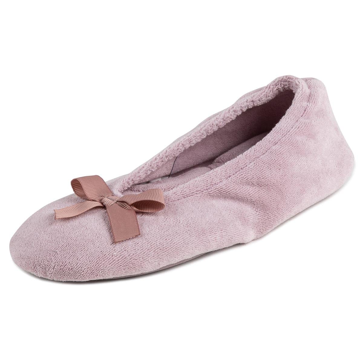 Ladies Terry Ballerina Slippers, Pink, 4 UK