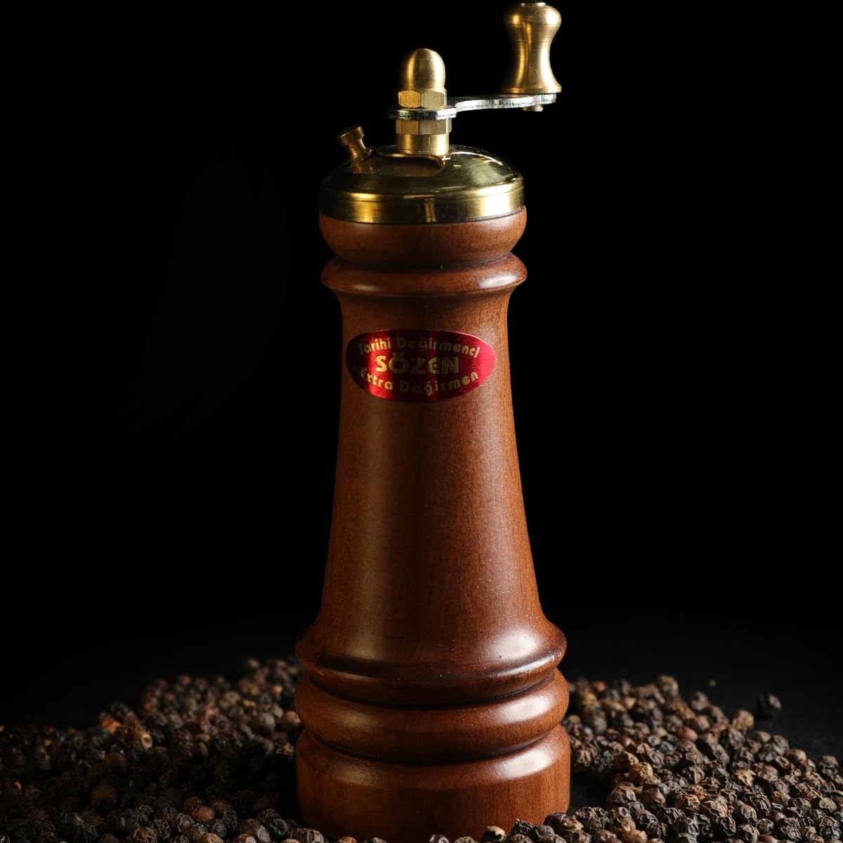 Sozen - Macinapepe manuale in legno, 12,7 cm, fatto a mano, con macina in acciaio inox, portatile, per pepe nero, sale, pepe e altre spezie